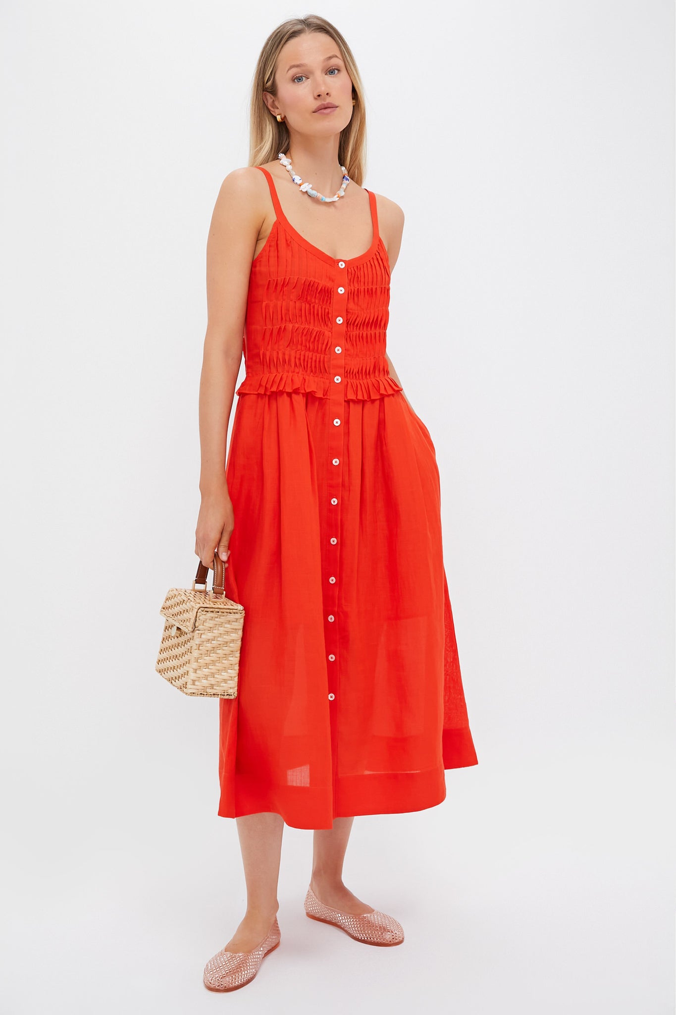 Chili Zora Solid Tank Button Down Dress-Beilave