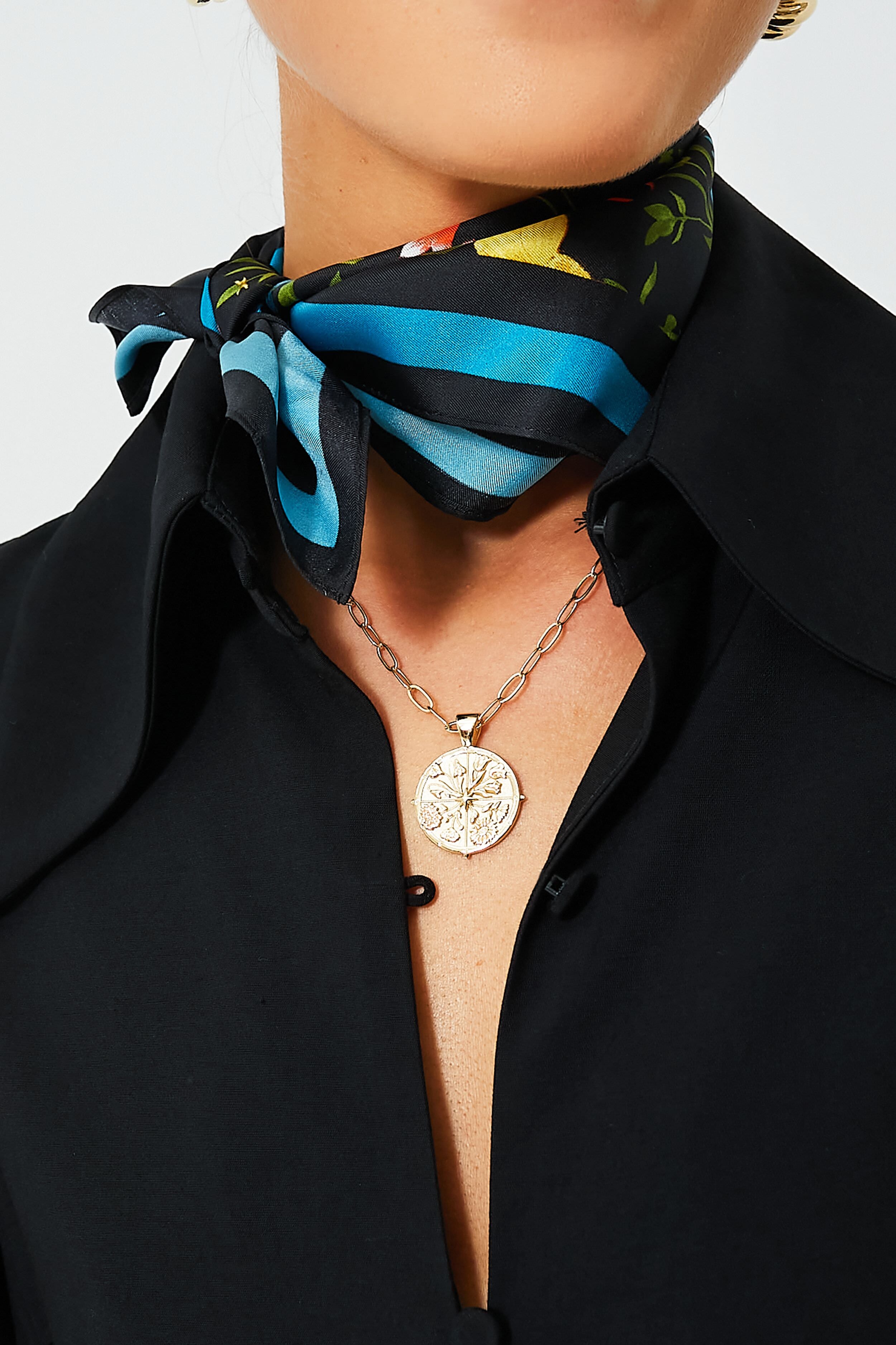 Noir Blooming Botanical Silk Scarf-Beilave