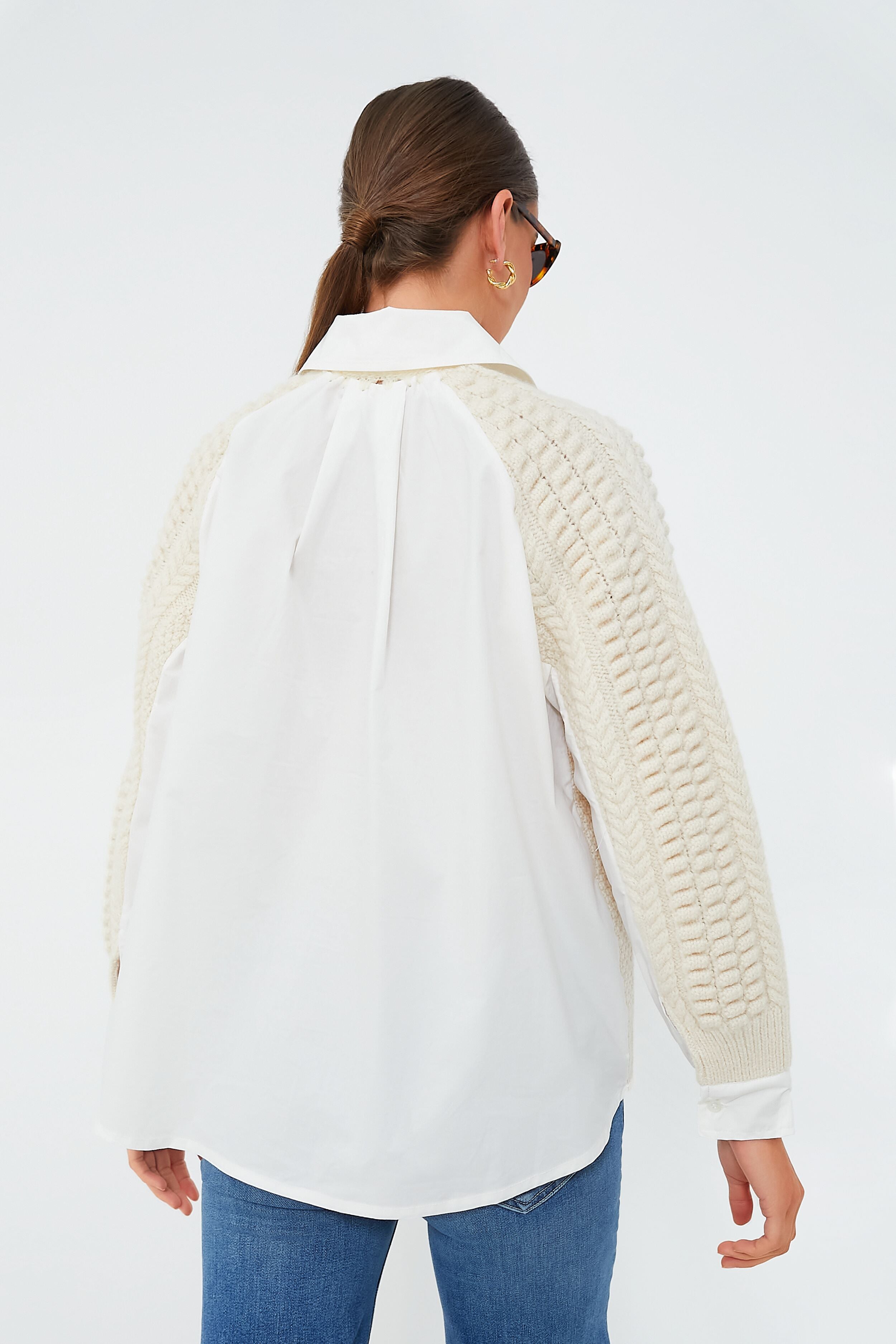 Cream Leni Fisherman Cable Long Sleeve Combo Sweater-Beilave