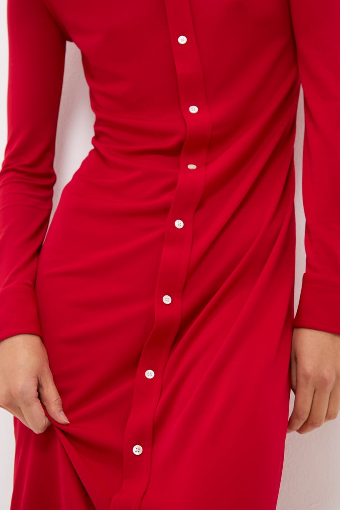Park Avenue Red Matte Jersey Knit Collared Dress-Beilave