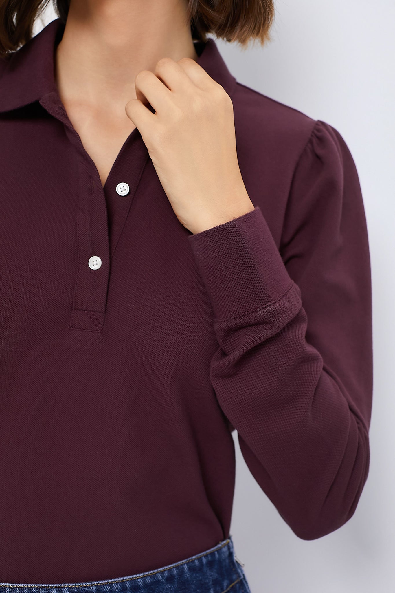 Winetasting Long Sleeve Pique Puff Sleeve Peggy Polo-Beilave