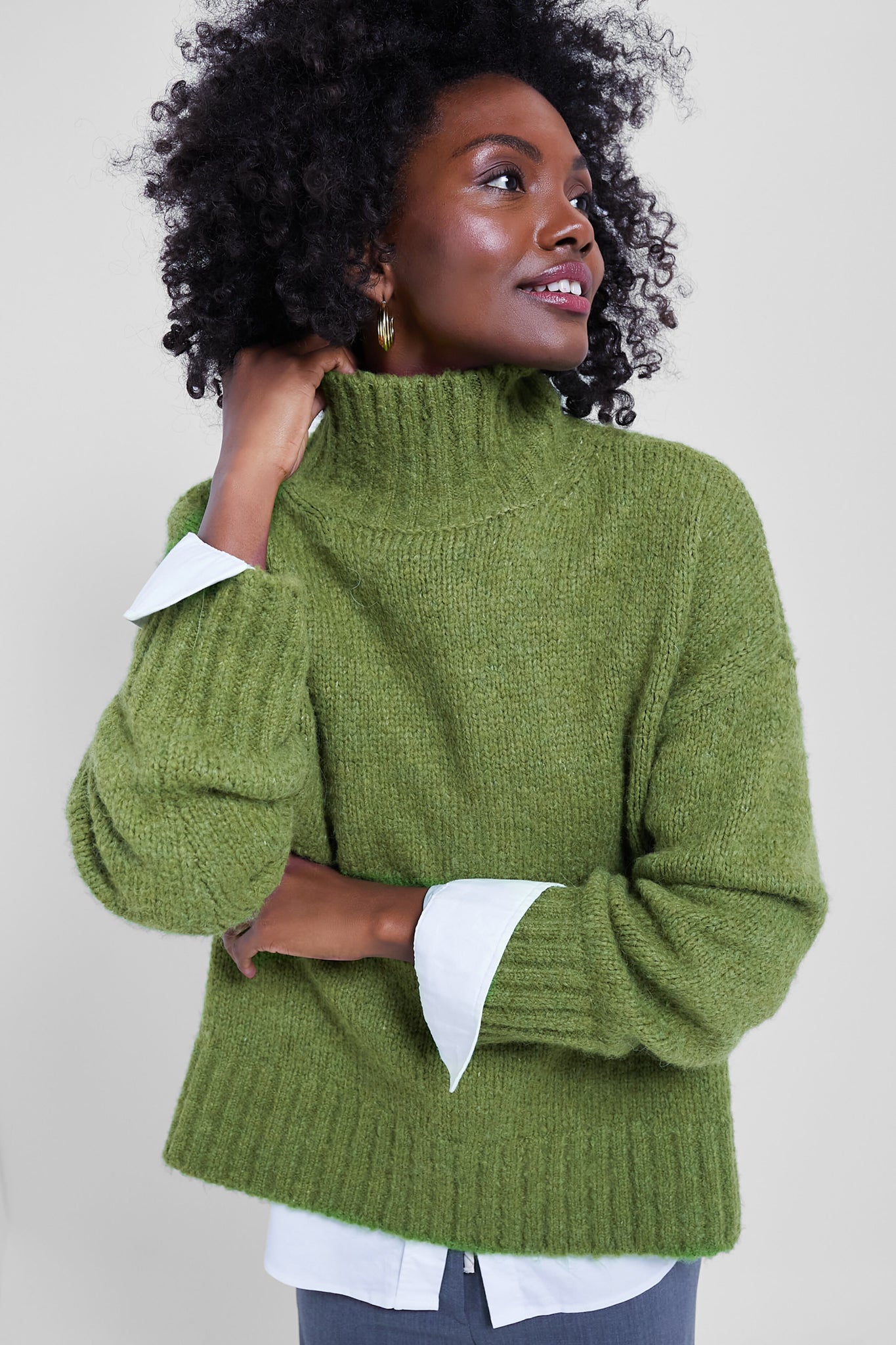 Green Boucle Hannah Turtleneck Sweater-Beilave