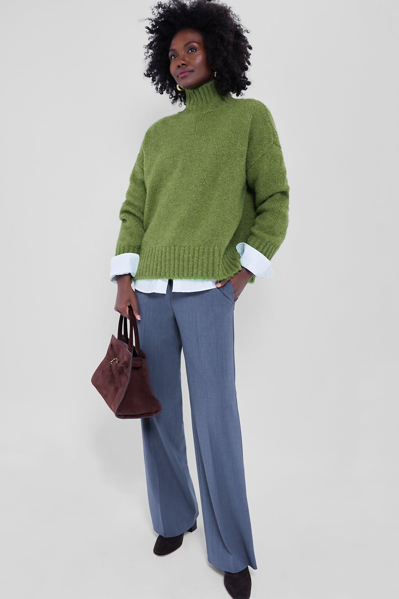 Green Boucle Hannah Turtleneck Sweater-Beilave