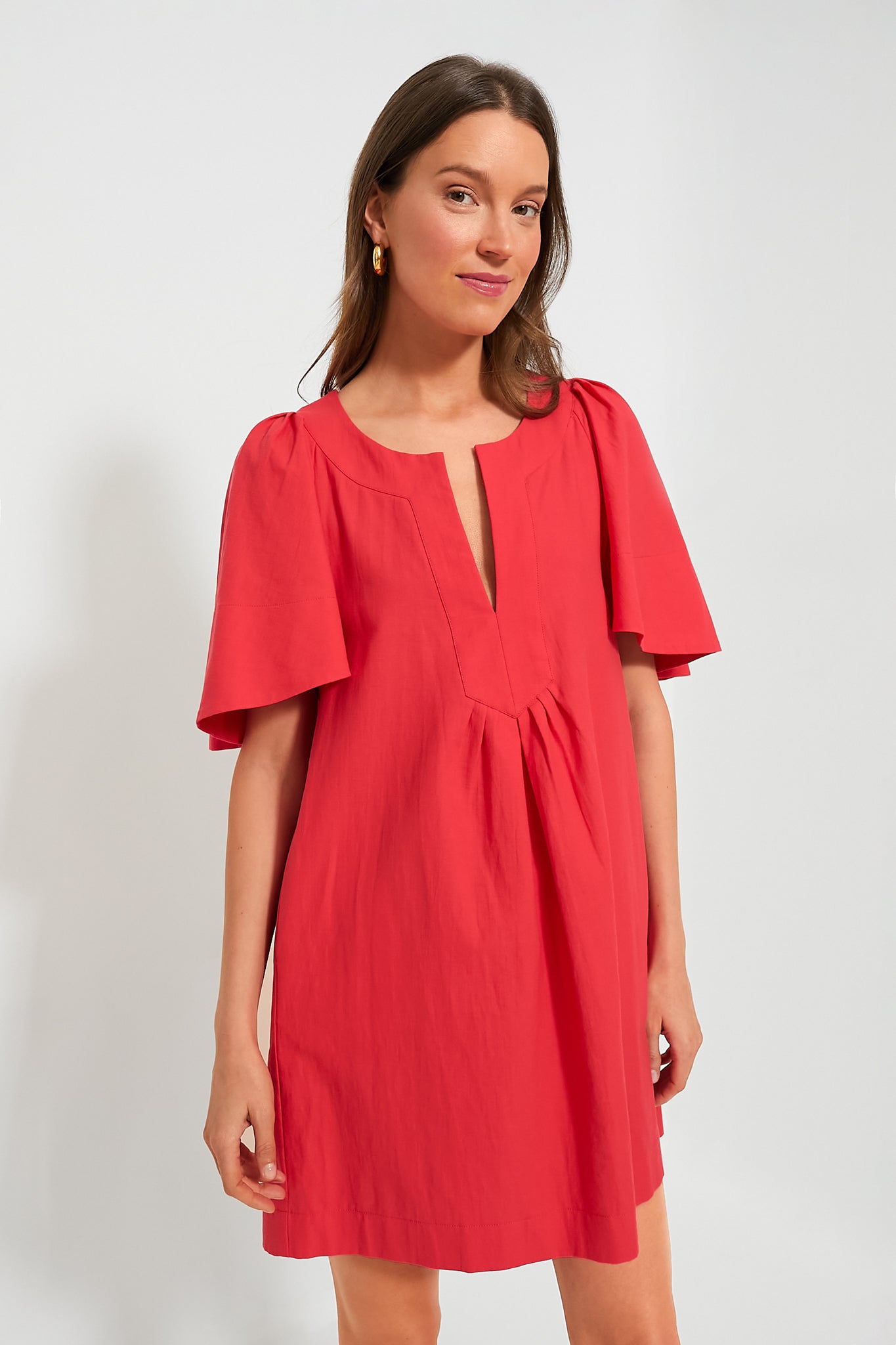 Red Finley Flutter Sleeve Dress-Beilave