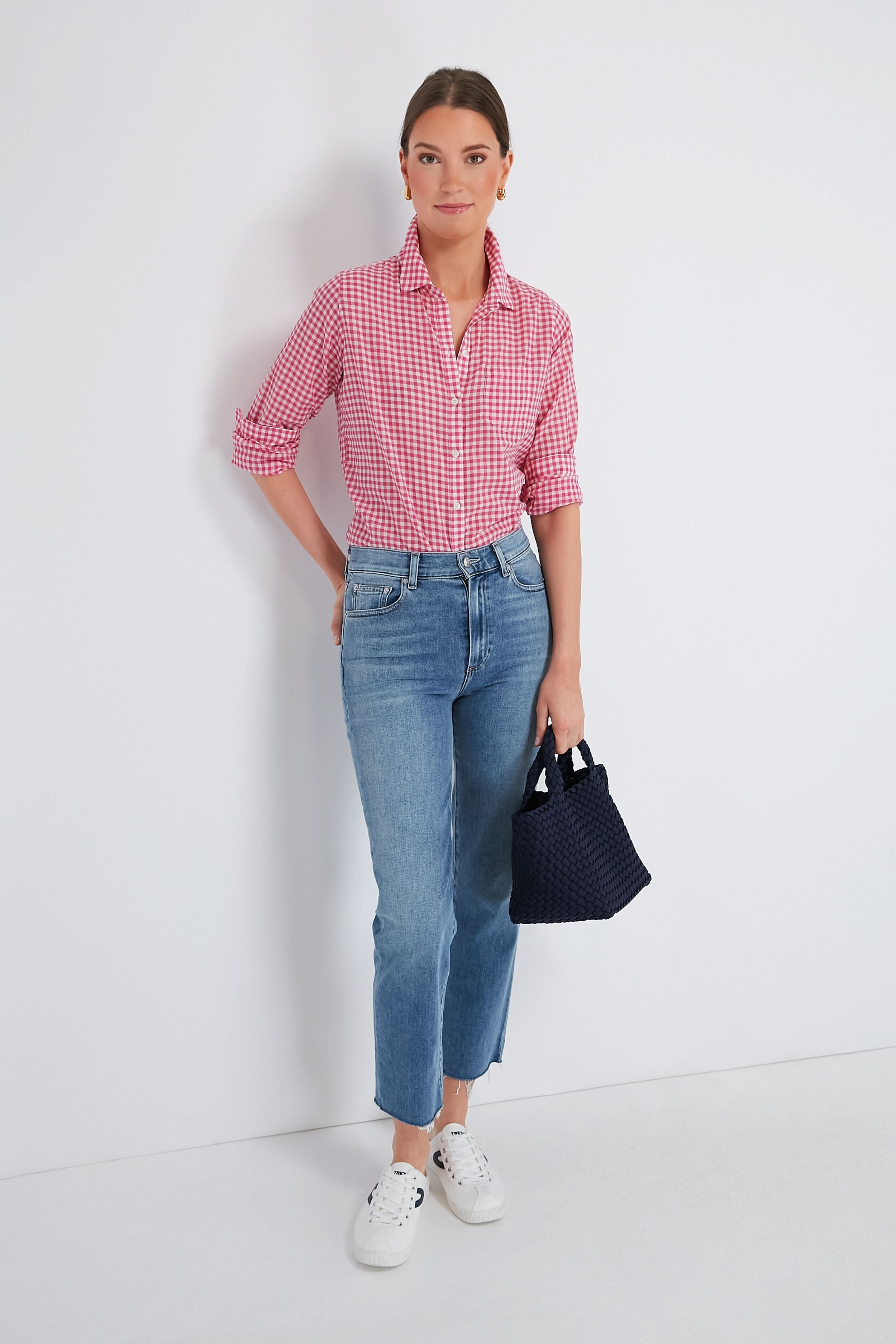 Women's White and Navy Easy Nylite Canvas Sneakers-Beilave