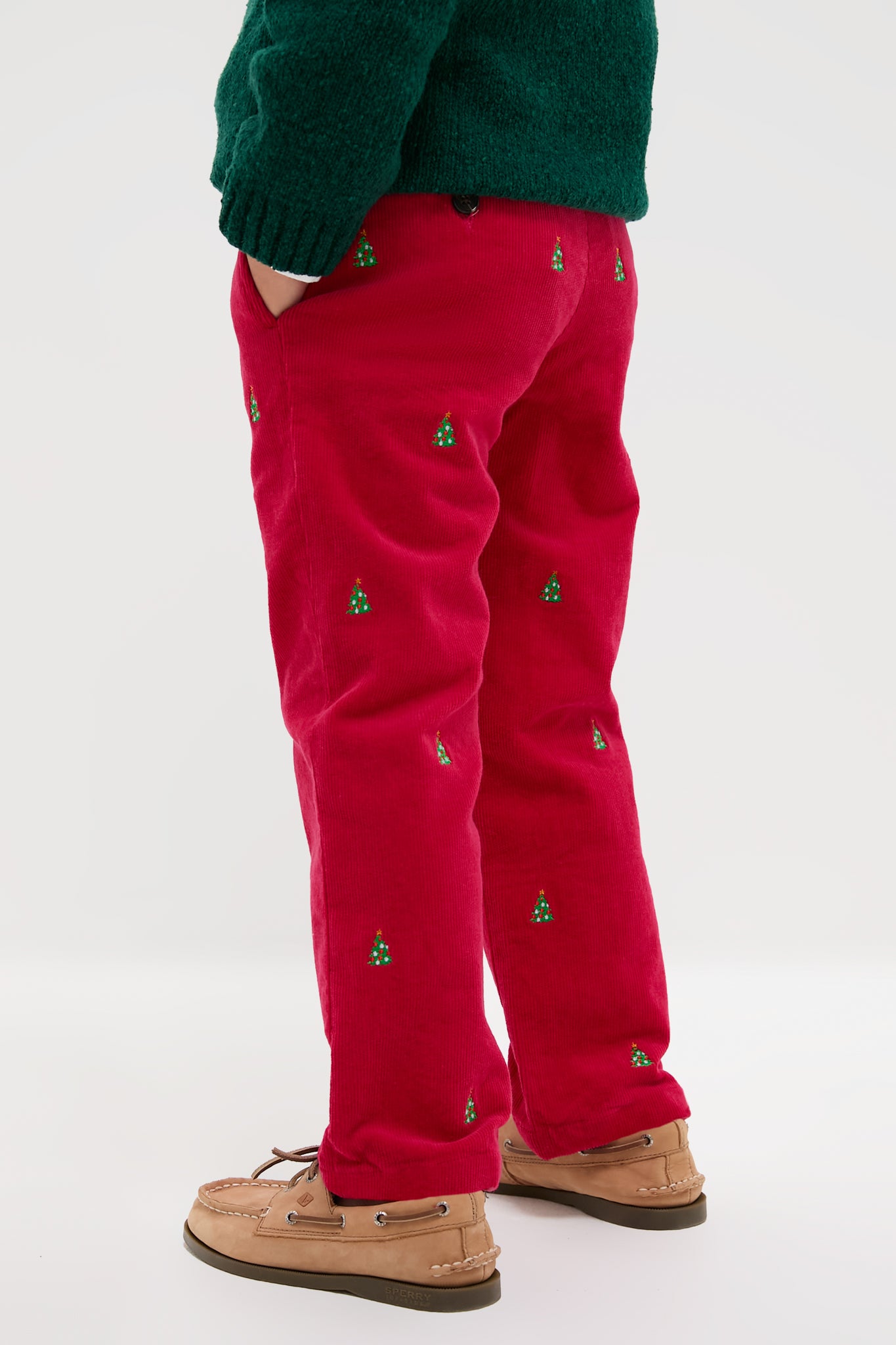 Crimson Christmas Tree Embroidered Boys Corduroy Pants-Beilave