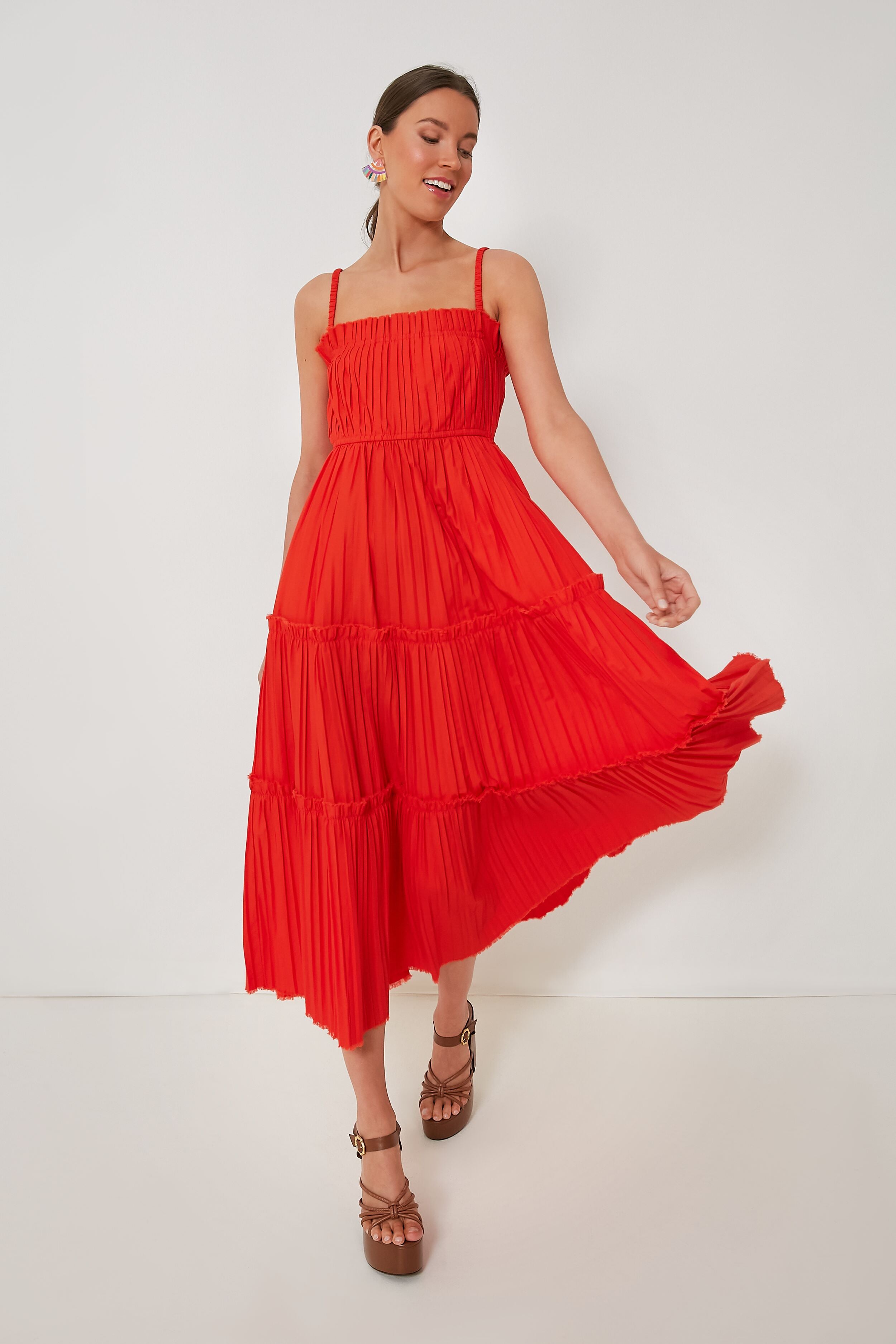 Poppy Greir Pleating Slip Dress-Beilave