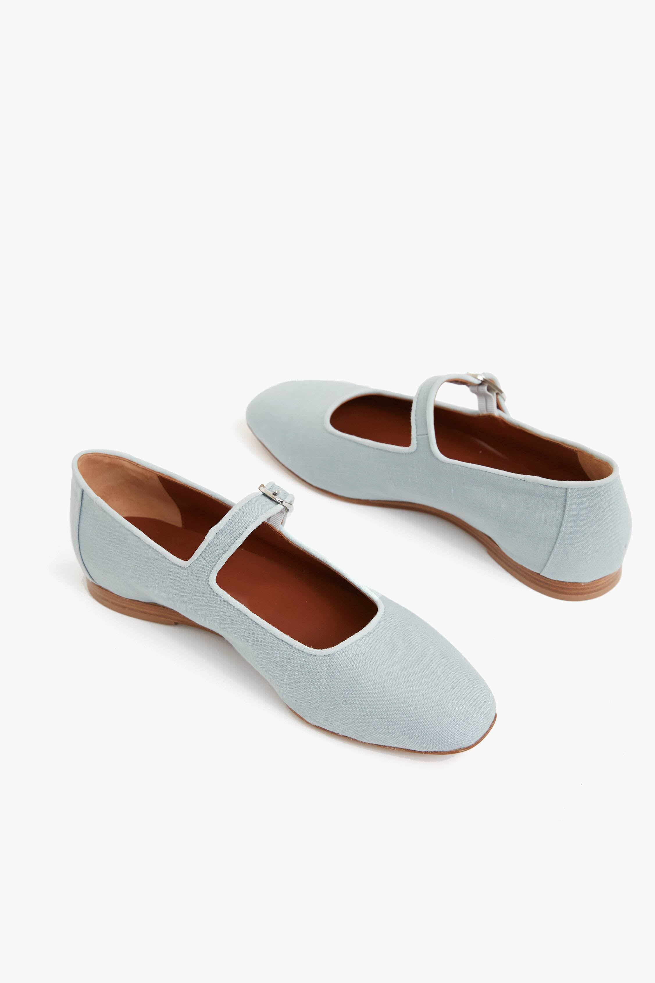 Denim Linen Suede Mary Jane Flats-Beilave