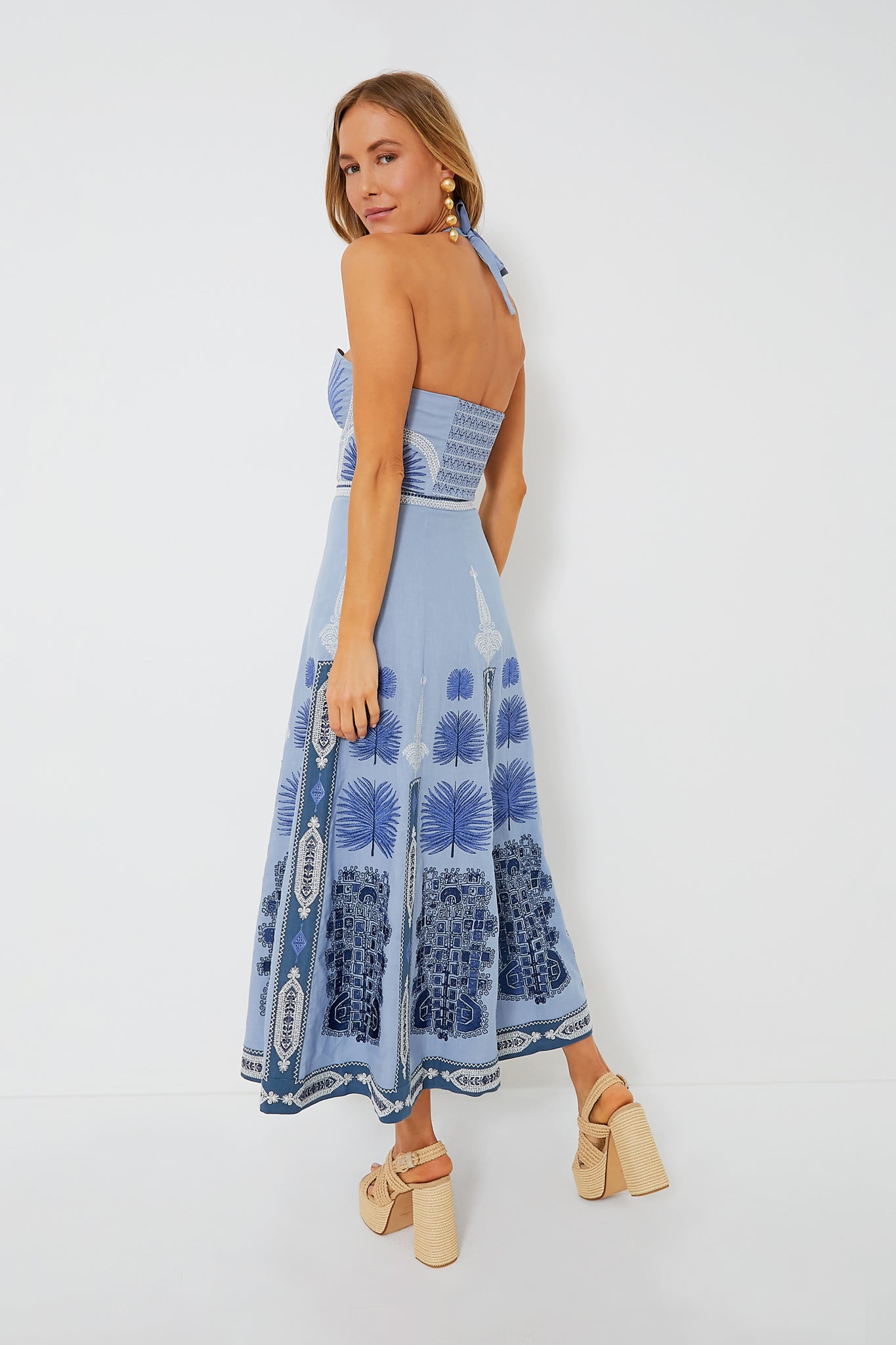Provence Blue Lotty Chios Embroidered Dress-Beilave