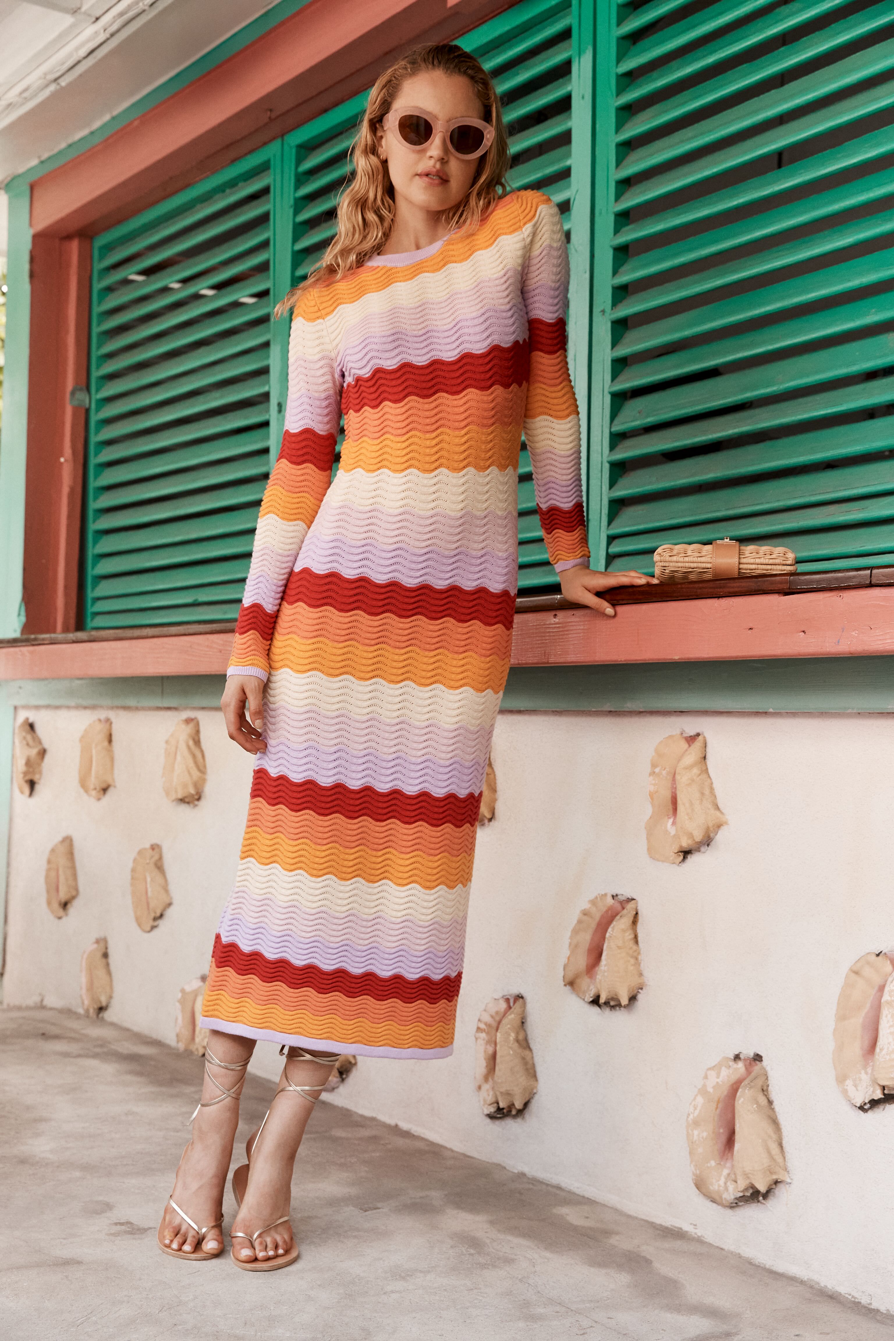 Sunset Stripe Montego Knit Midi Dress-Beilave