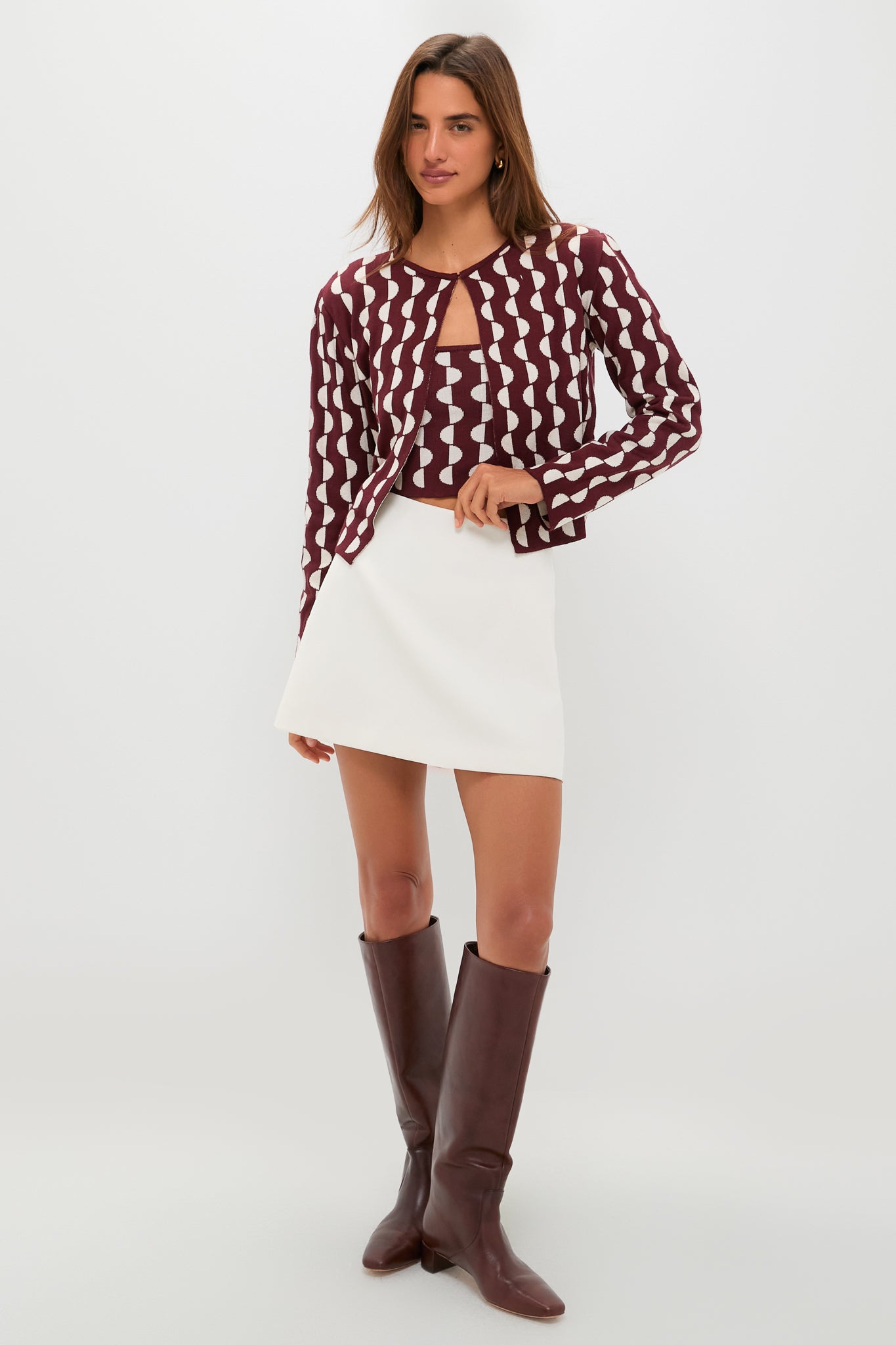 Wine and Off White Copa Knit Jacket-Beilave