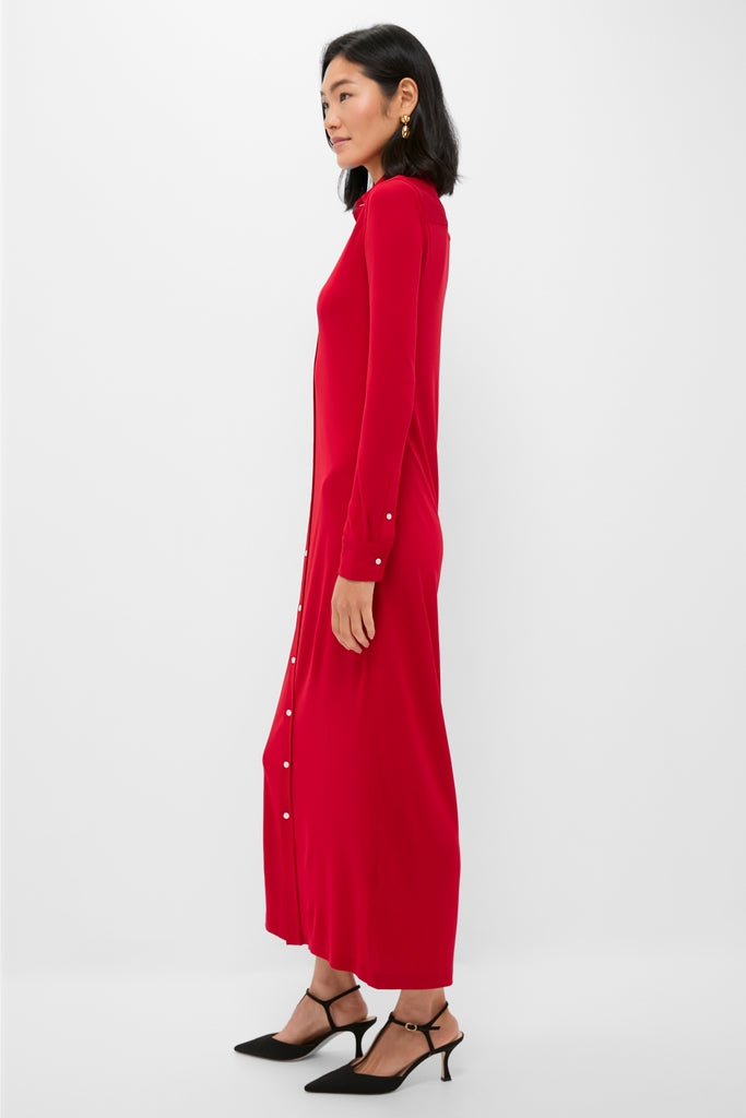 Park Avenue Red Matte Jersey Knit Collared Dress-Beilave
