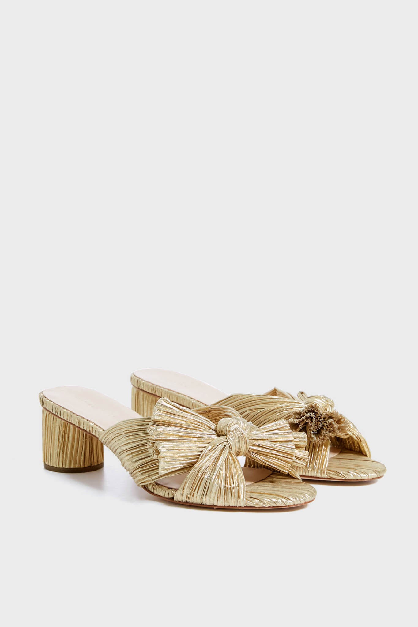 Gold Emilia Pleated Knot Mules-Beilave