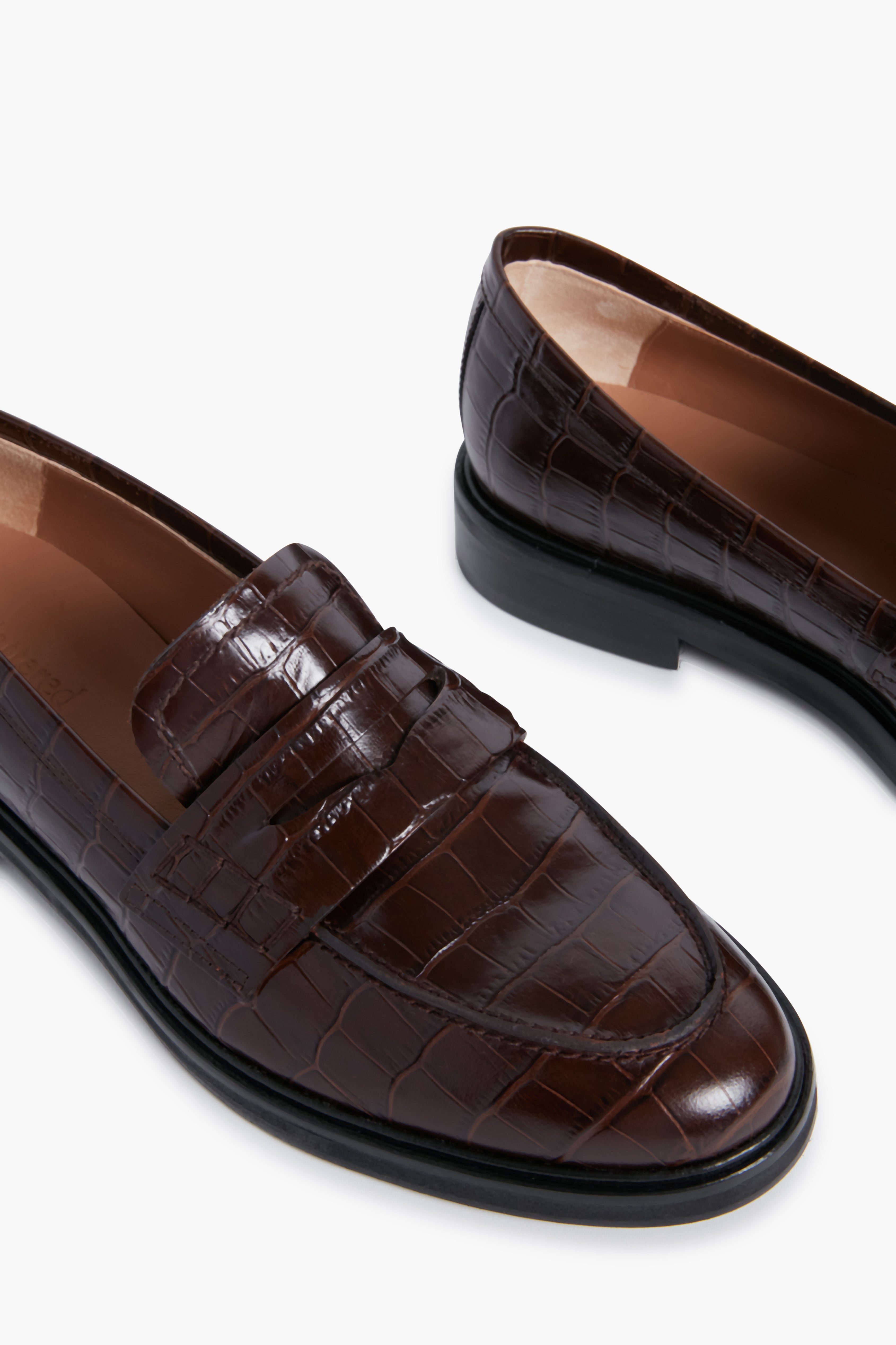 Brown Croc Leather Sara Loafers-Beilave