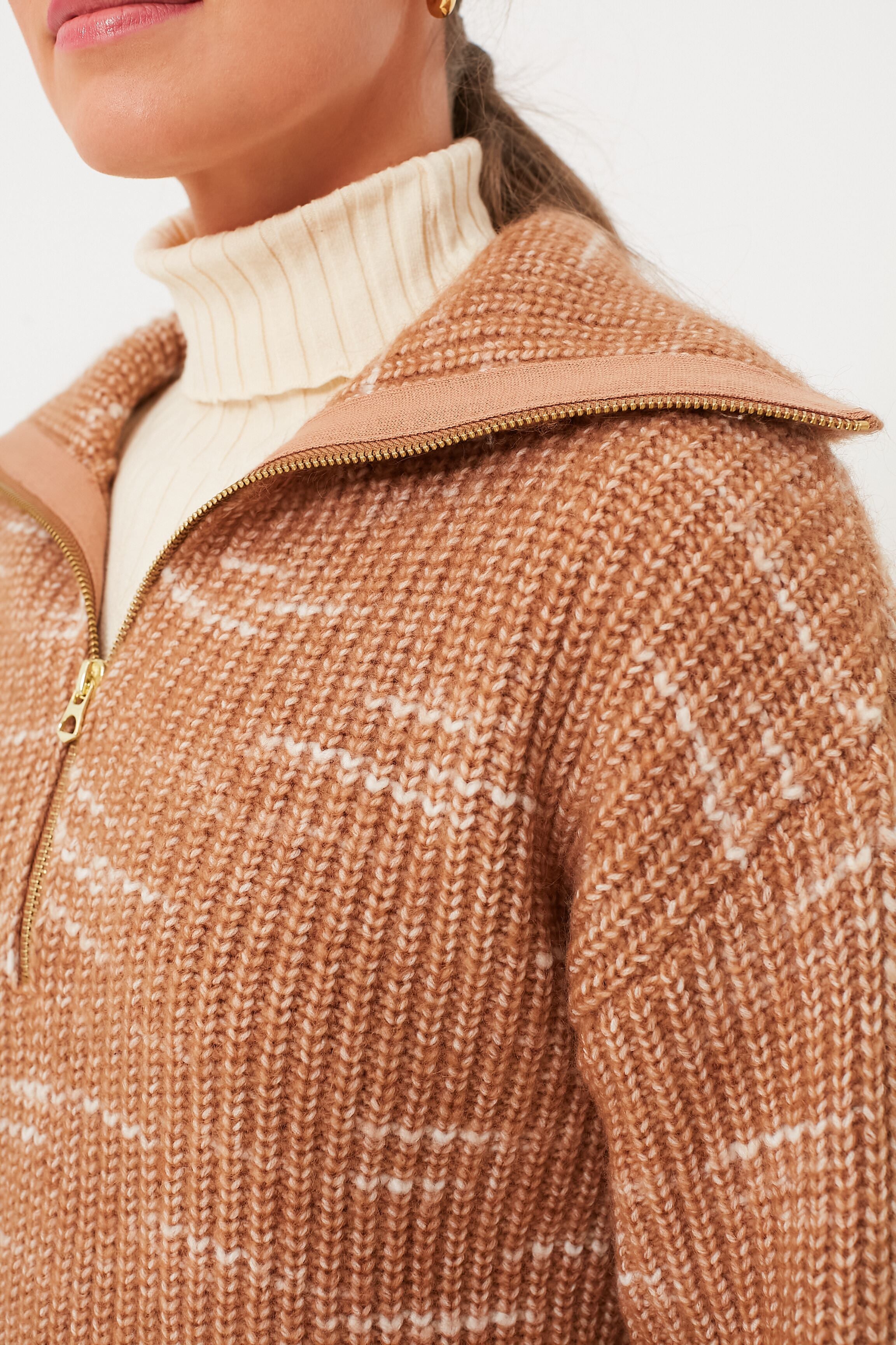Golden Bronze and Egret Ridley Half Zip Knit-Beilave