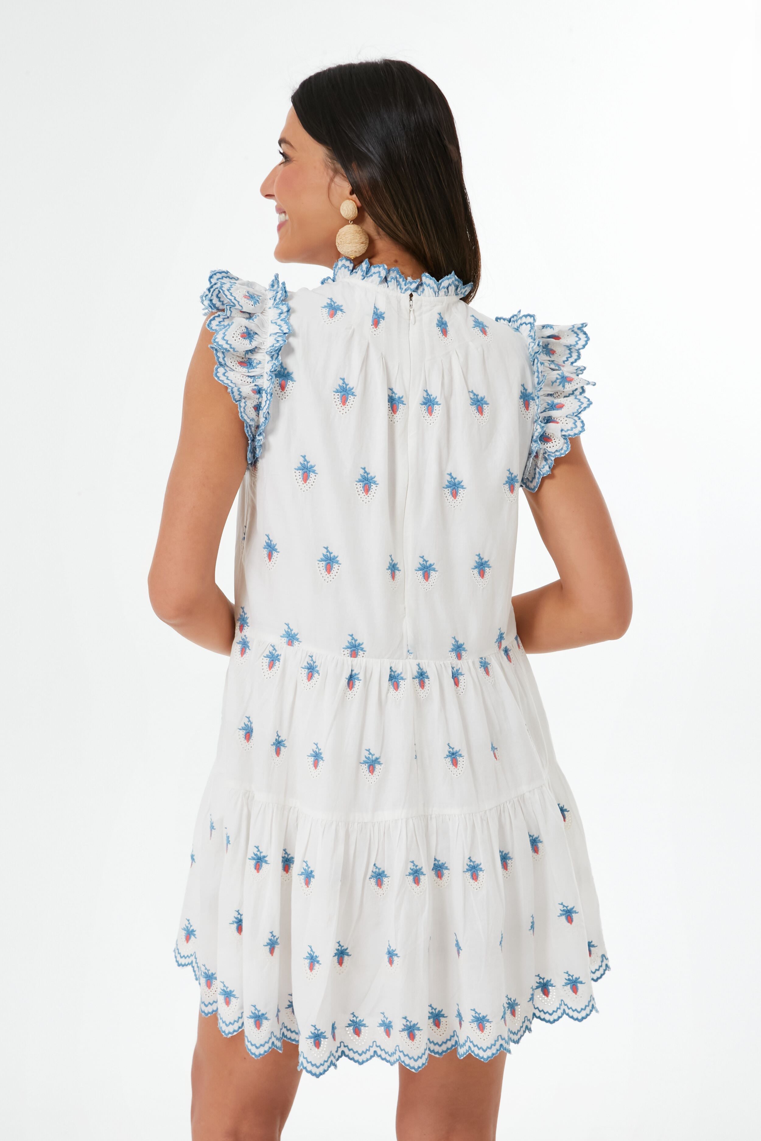 Cream Renee Embroidery Strawberry Dress-Beilave