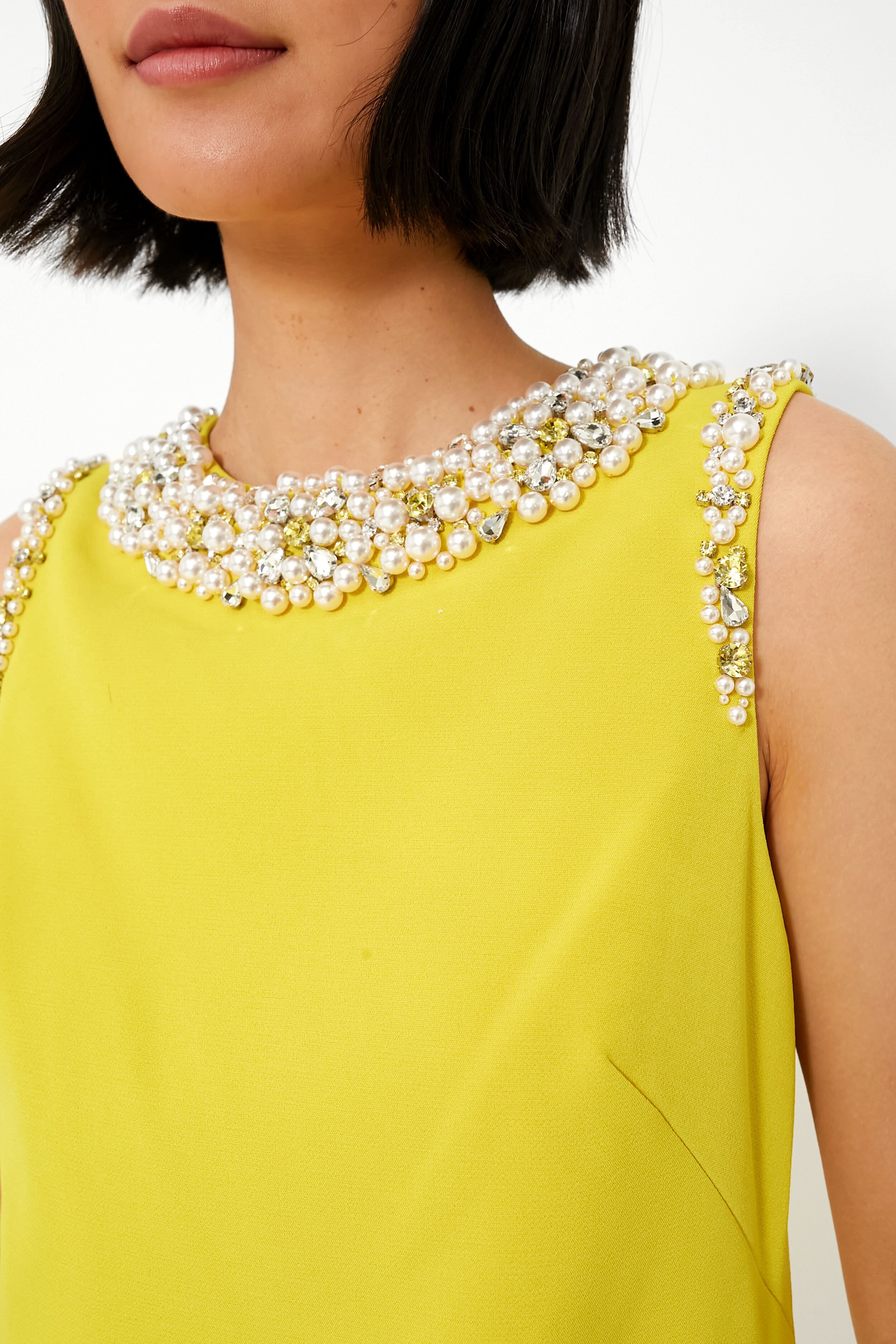 Chartreuse Jeweled Crepe Shift Dress-Beilave
