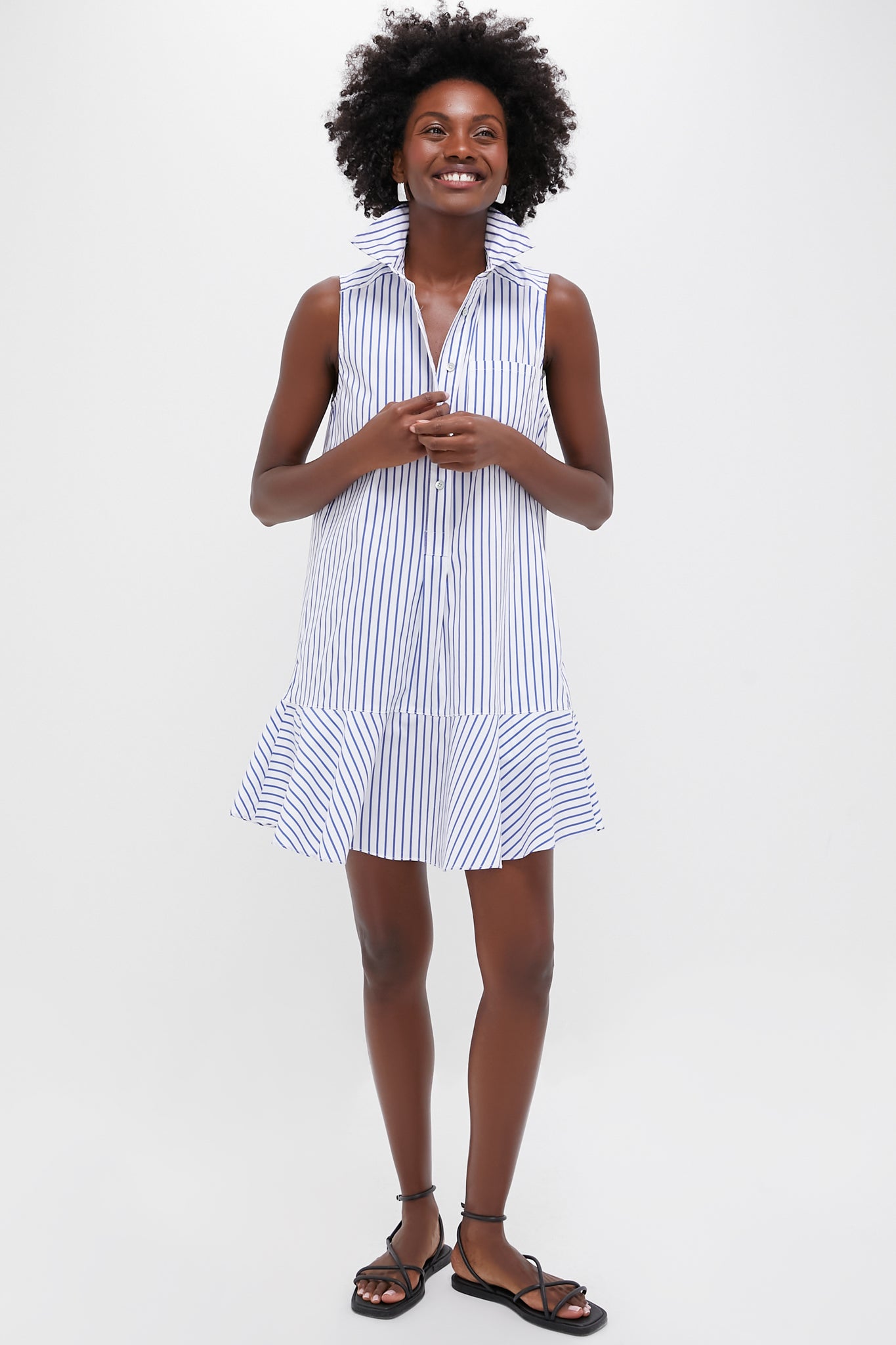 Blue Stripe Sleeveless Callahan Shirt Dress-Beilave