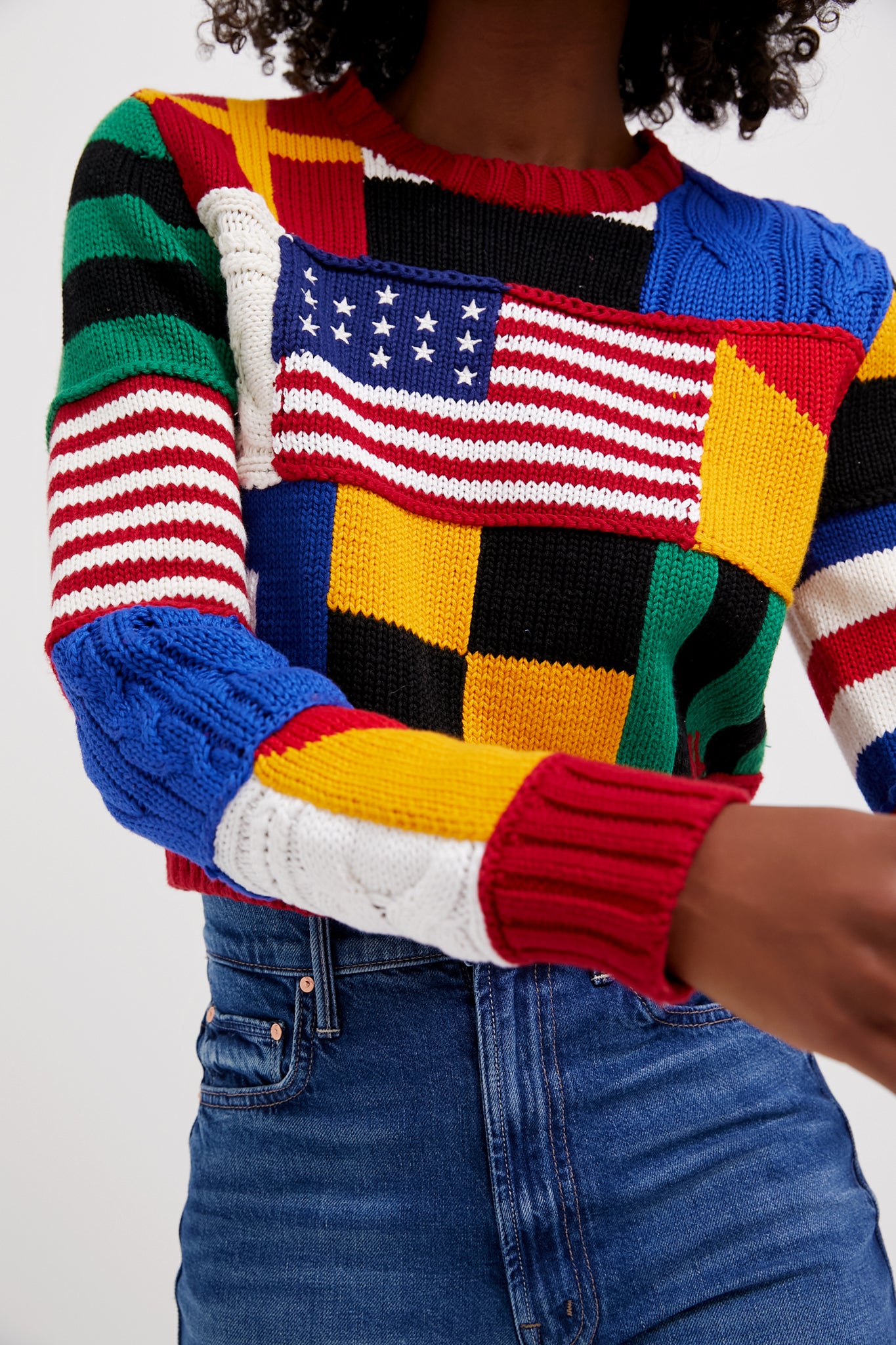 Red Multi American Flag Long Sleeve Pullover-Beilave