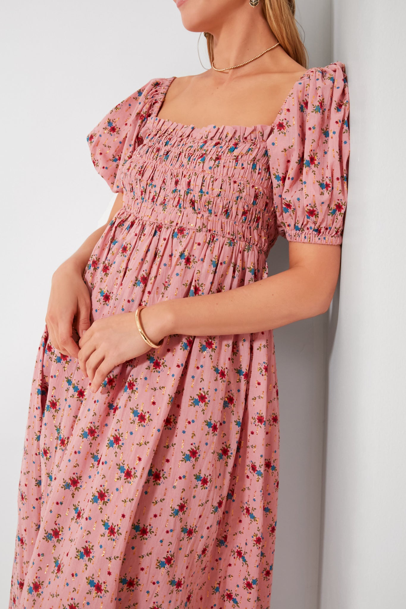 Primrose and Bouquet Floral Aurora Puff Sleeve Maxi Dress-Beilave