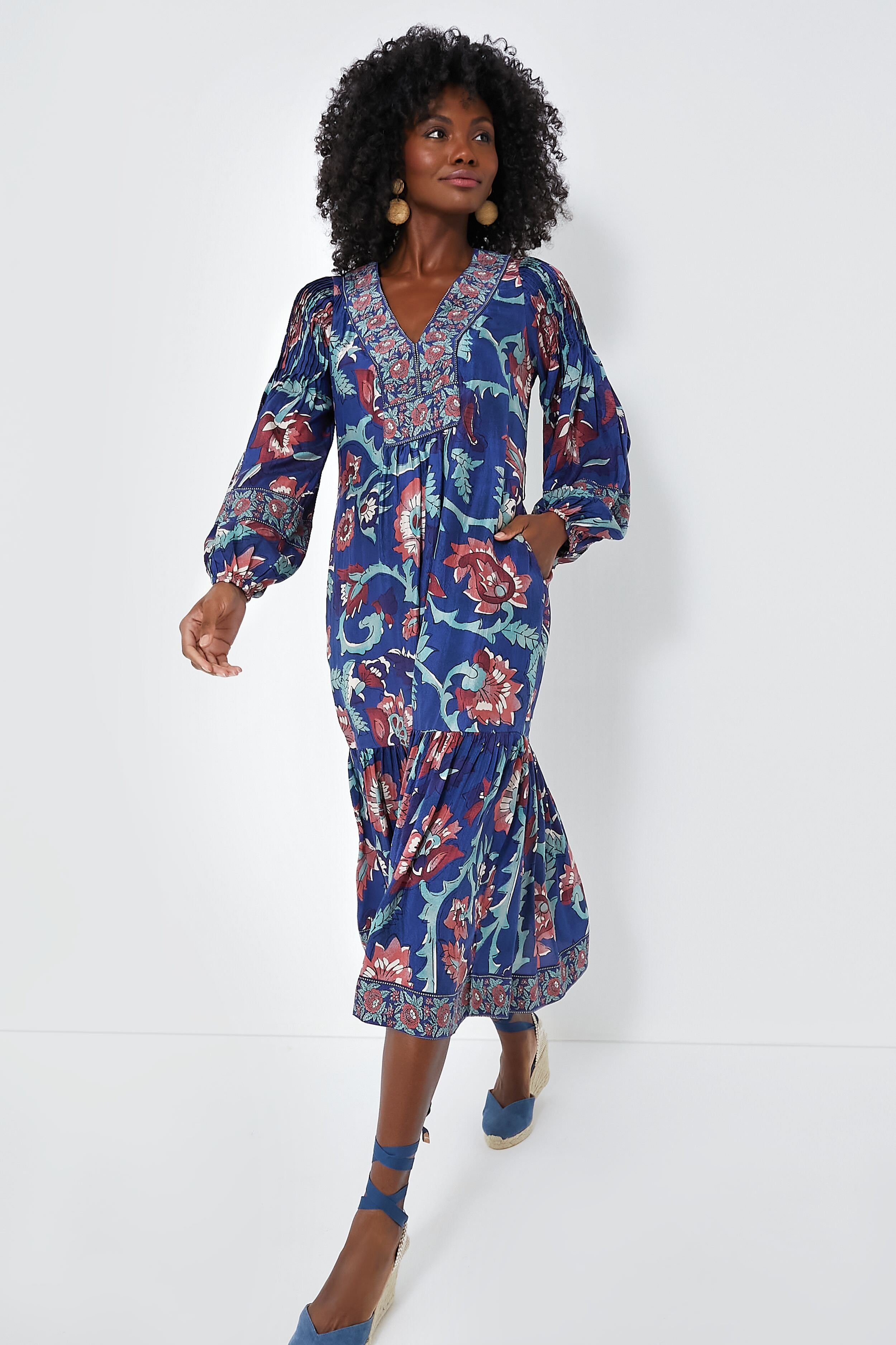 Rose Rory Print Long Sleeve Dress with Belt-Beilave