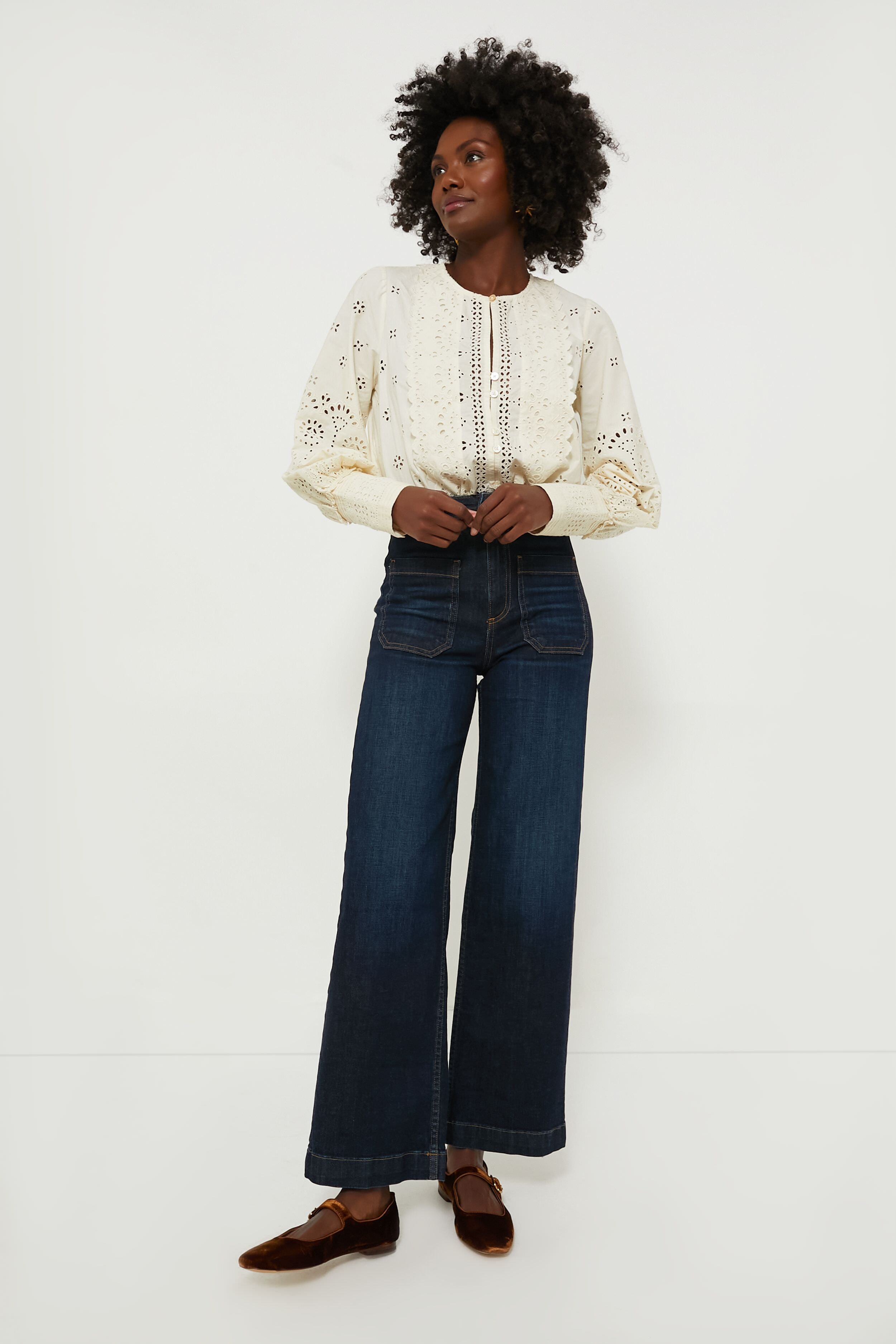 Cream Lainey Eyelet Longsleeve Top-Beilave