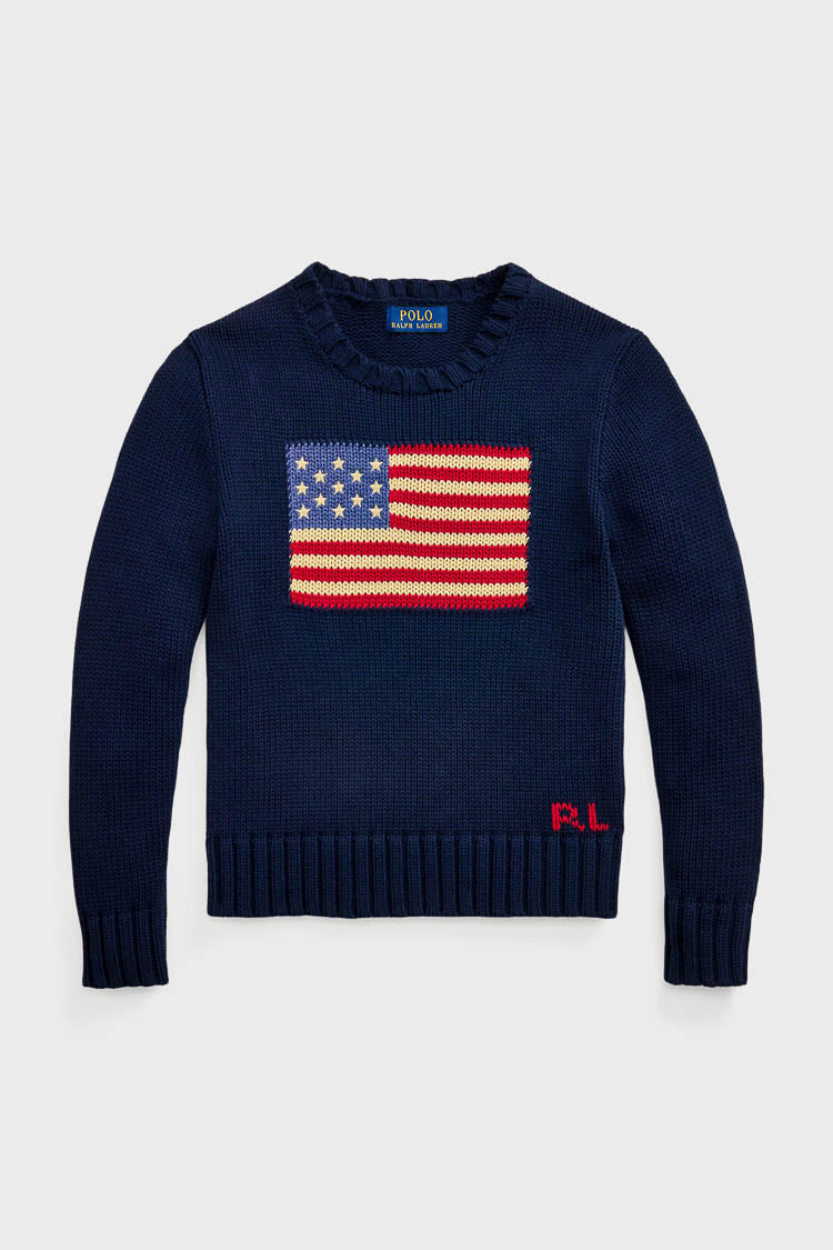 Flag Cotton Crewneck Sweater-Beilave