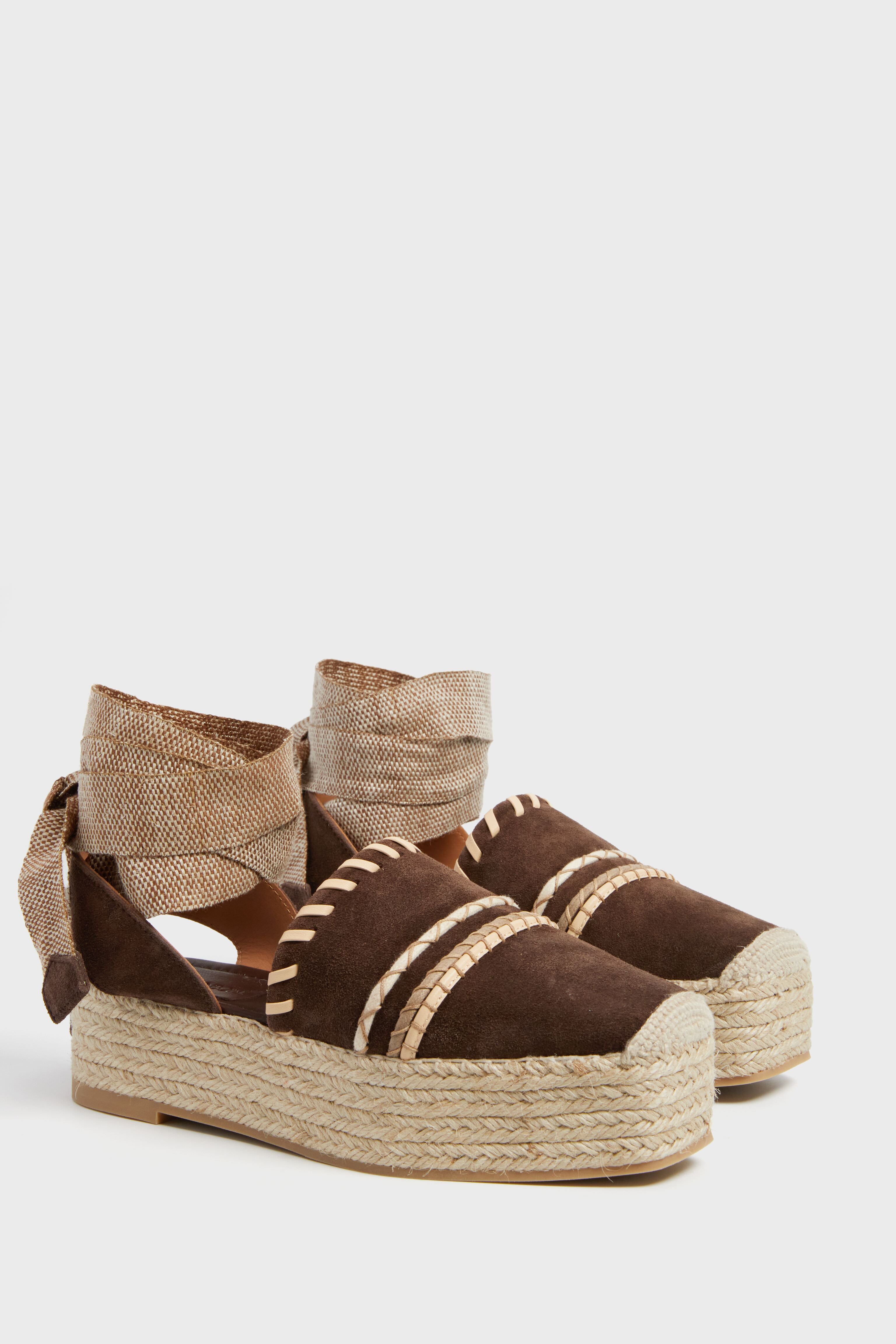 Dark Brown Stitch Detail Espadrilles-Beilave