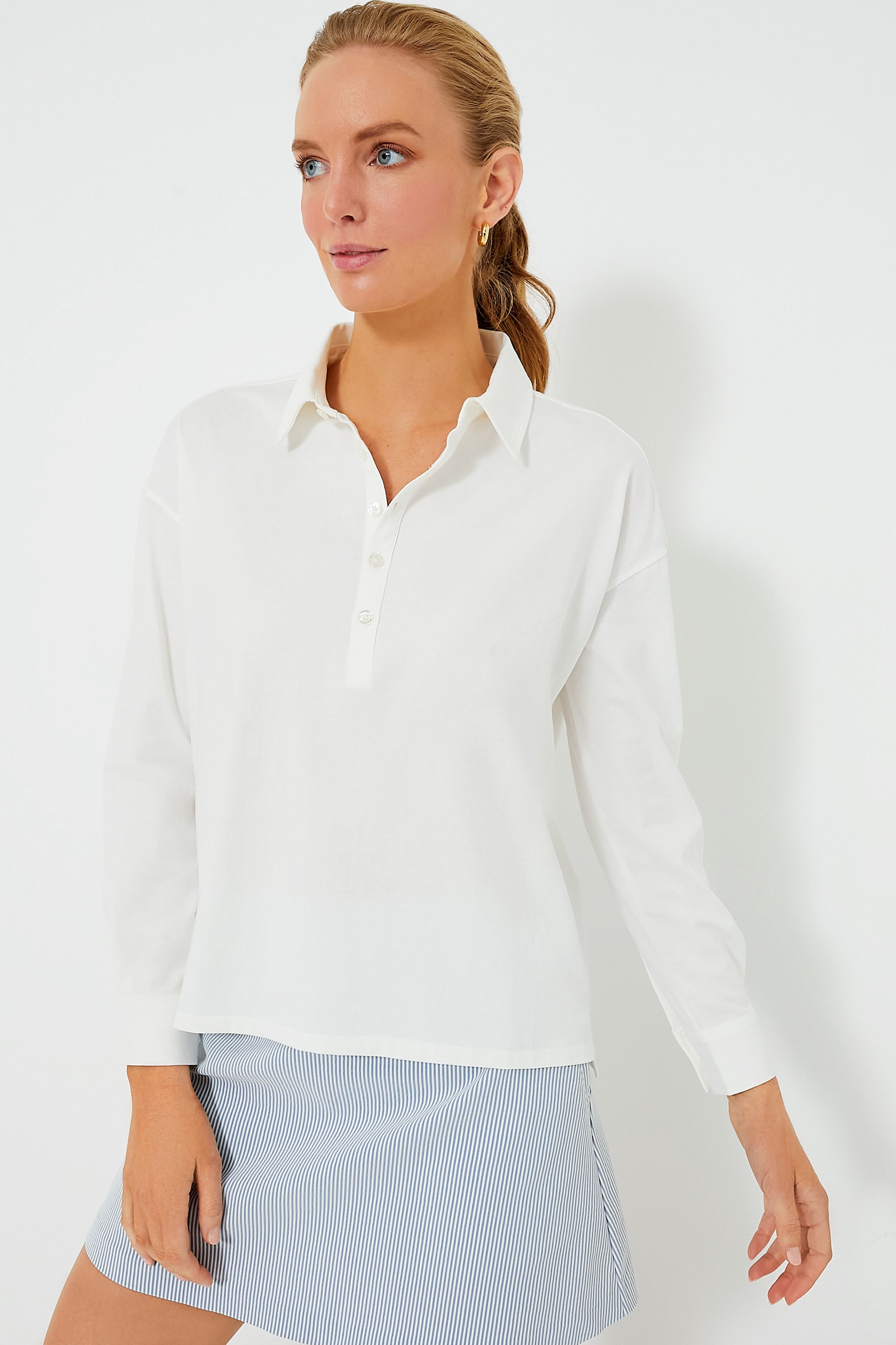 White Long Sleeve Performance Cotton Harrison Polo-Beilave
