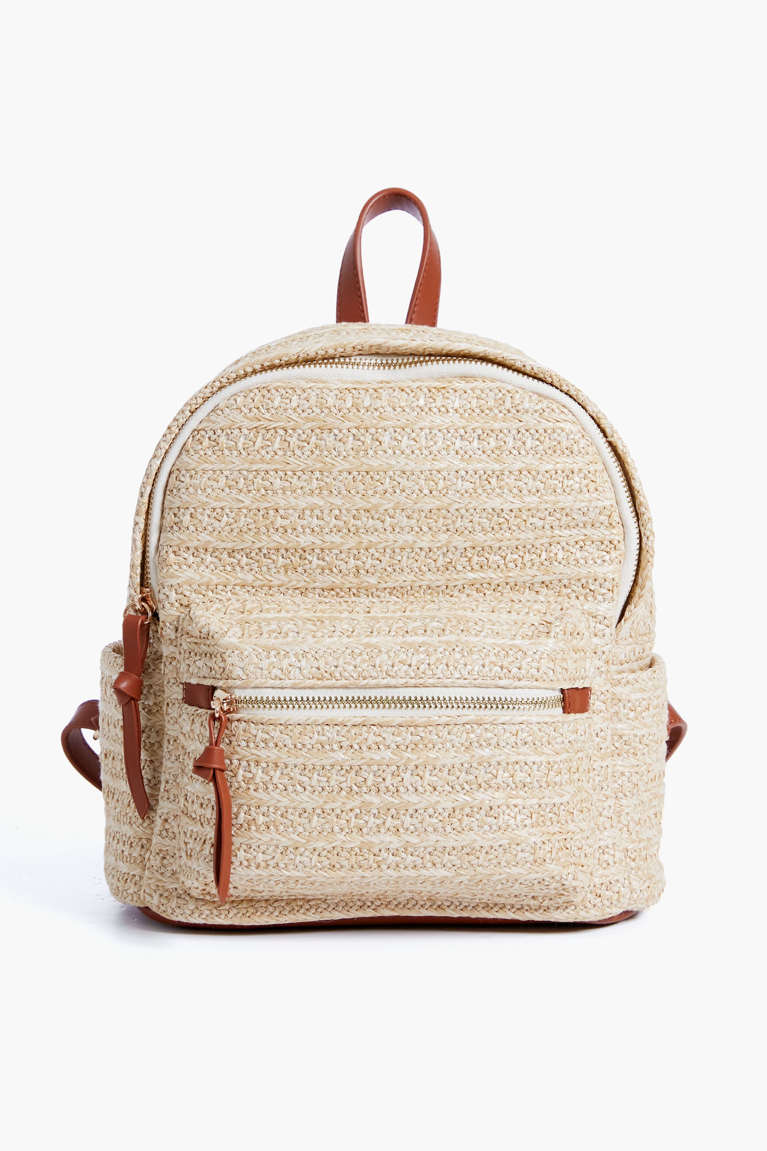 Raffia Braided Backpack-Beilave