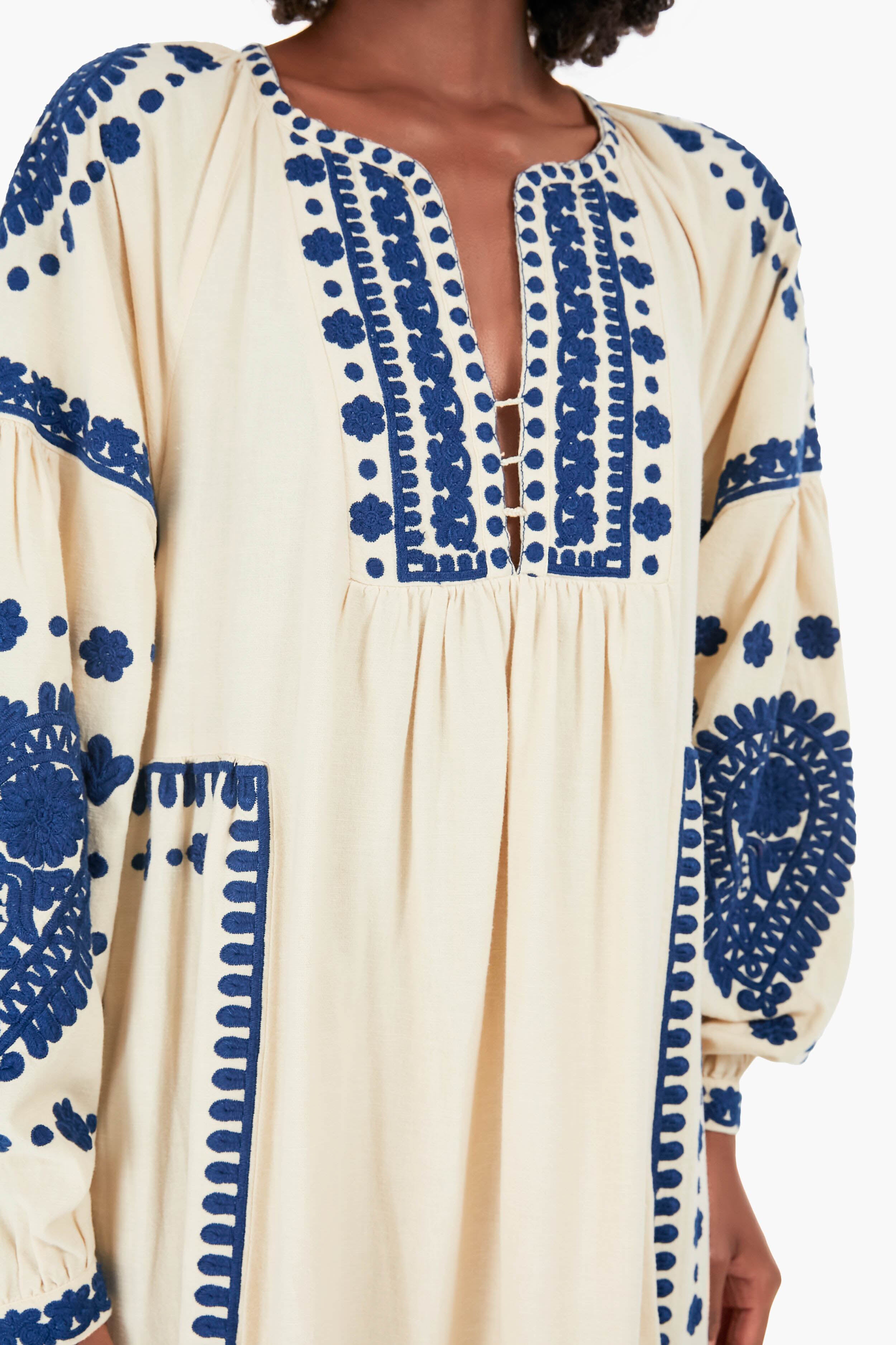 Cream Holly Soutache Longsleeve Dress-Beilave