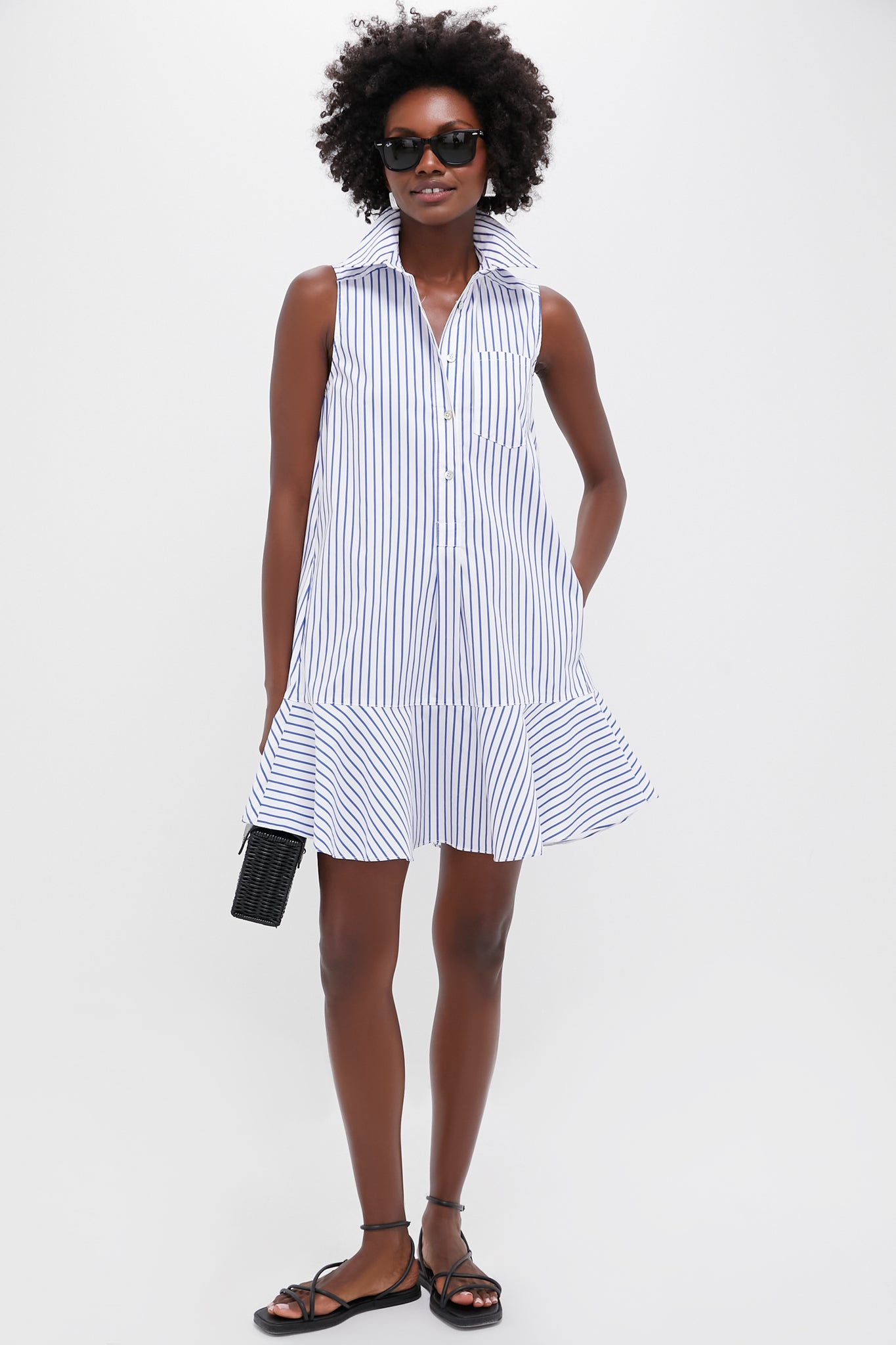 Blue Stripe Sleeveless Callahan Shirt Dress-Beilave