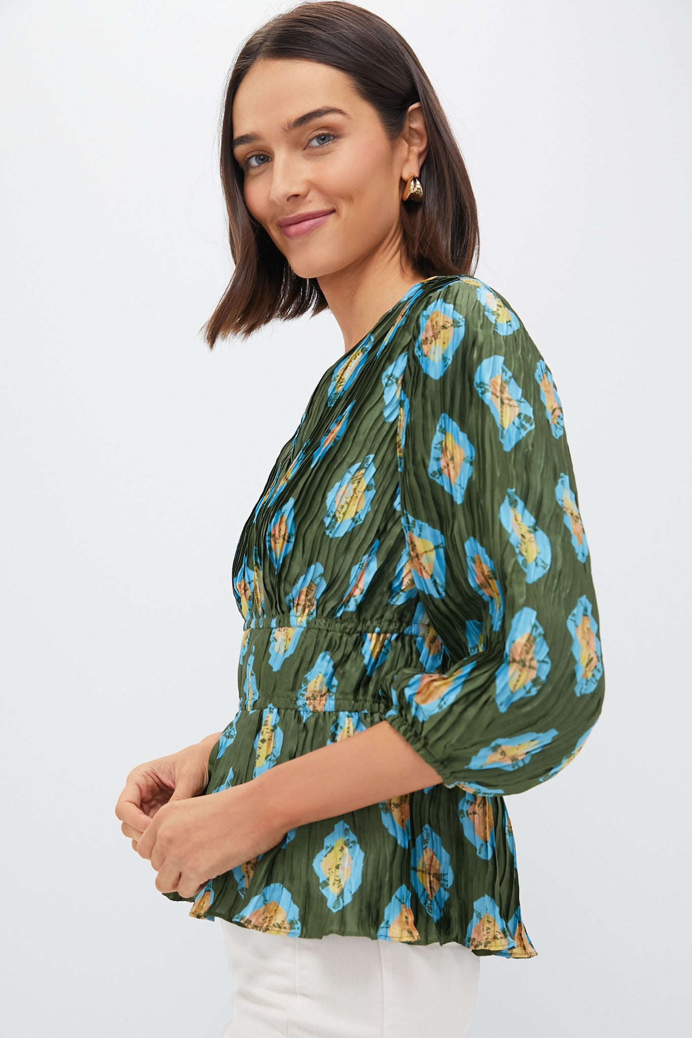 Olive and Aqua Diamond Maisy Blouse-Beilave