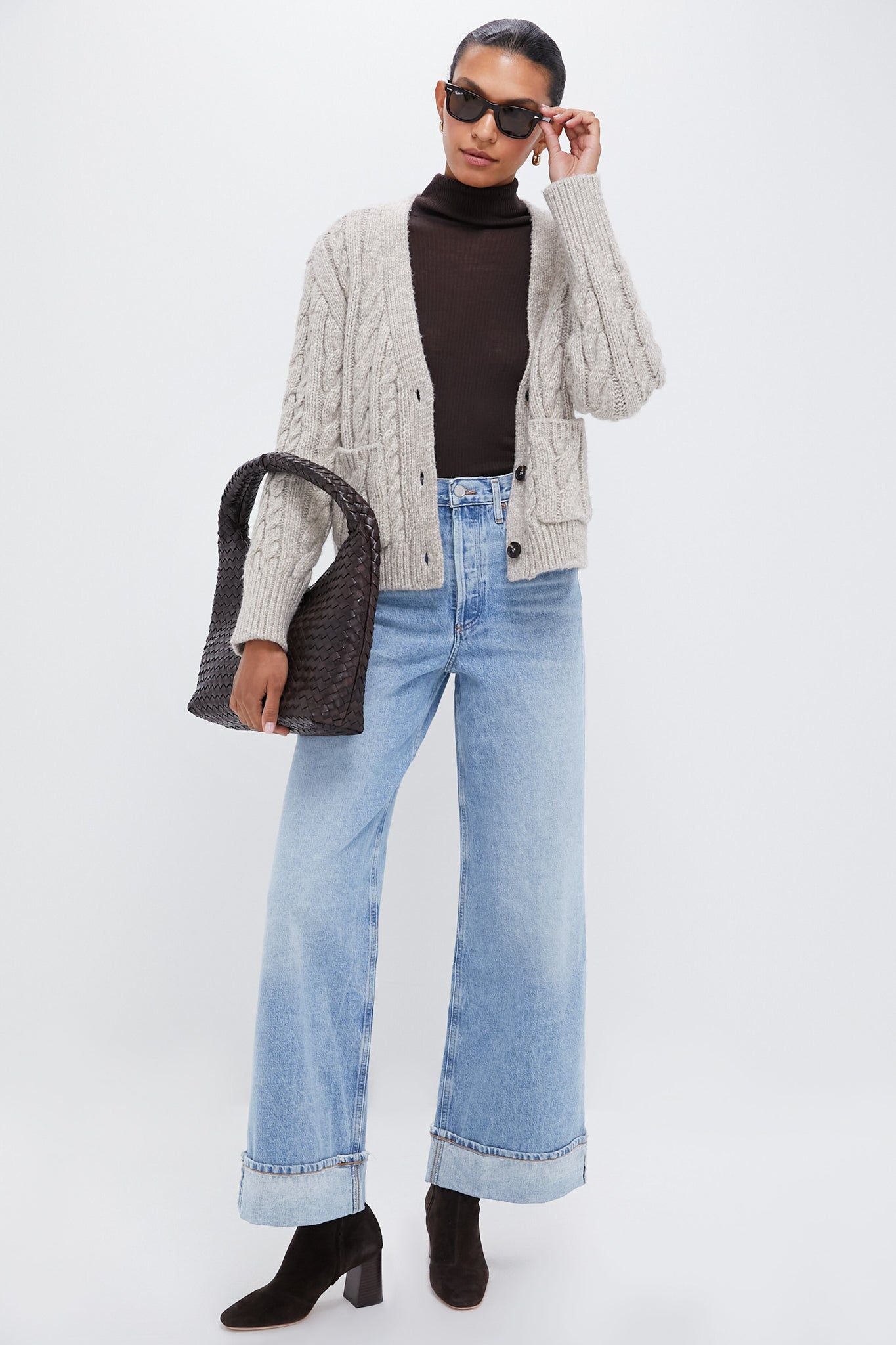 Gray Cable Knit Cropped Arthur Cardigan-Beilave