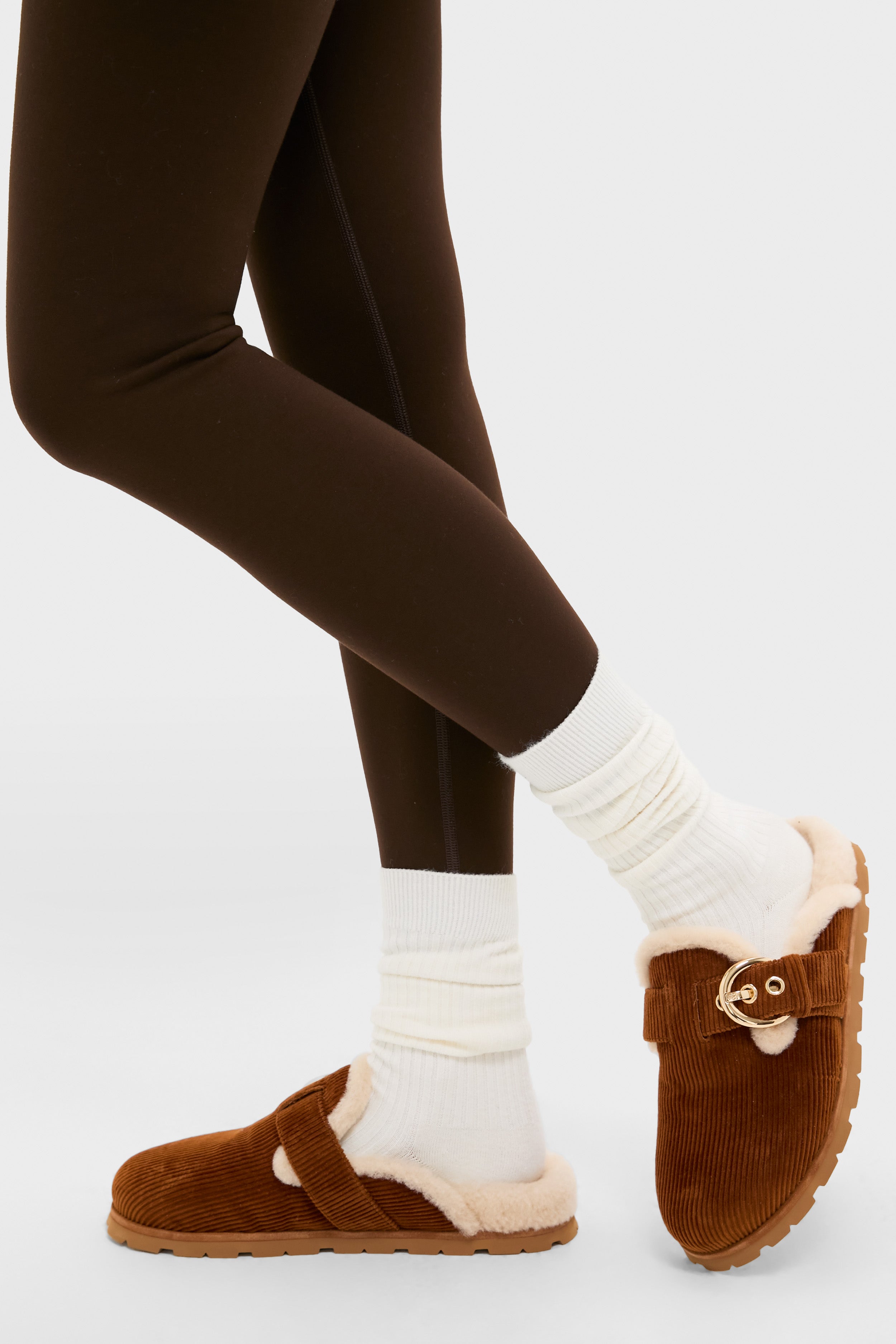 Doe and Vanilla Corduroy Velvet Chrystie Shearling Mules-Beilave