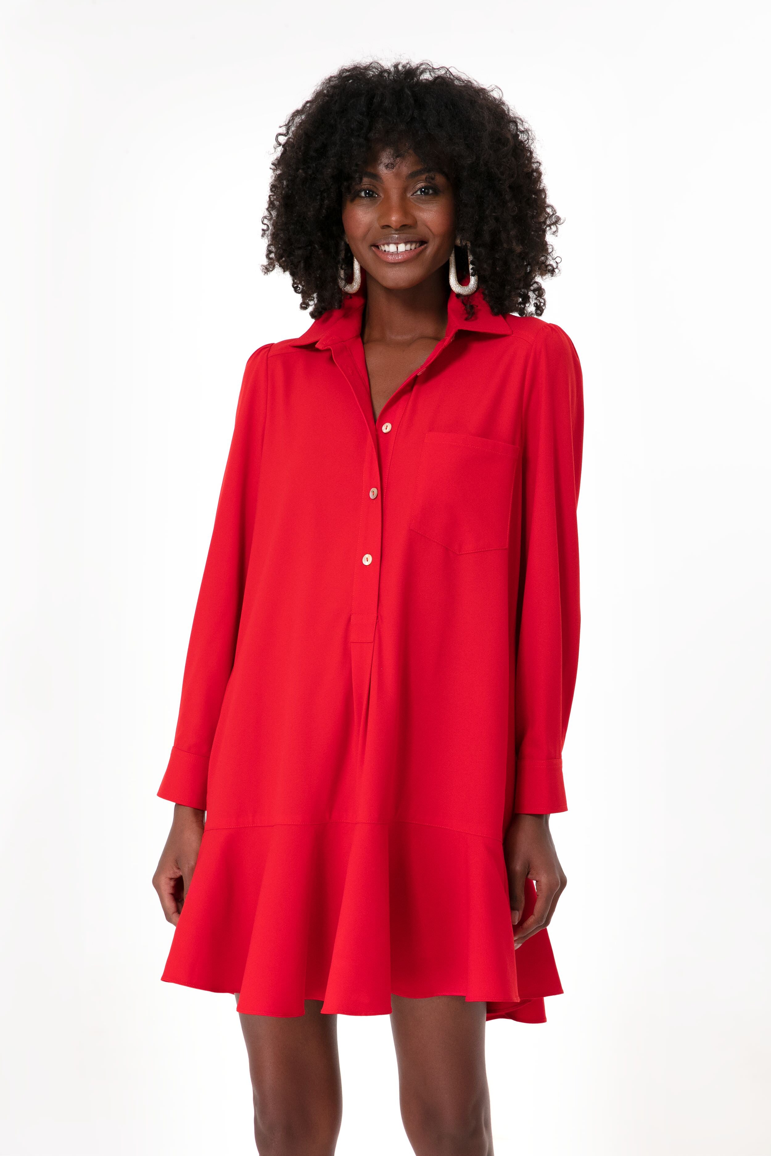 Red Crepe Callahan Shirt Dress-Beilave