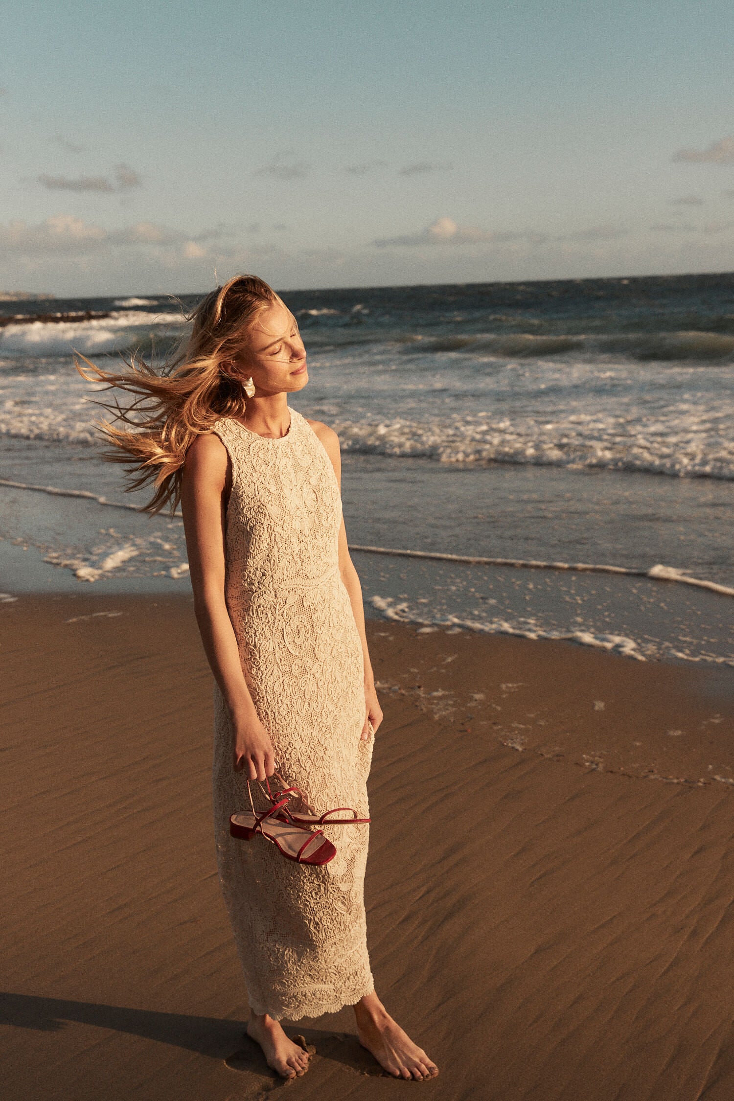 Red Embossed Leather Evelyn Sandals-Beilave