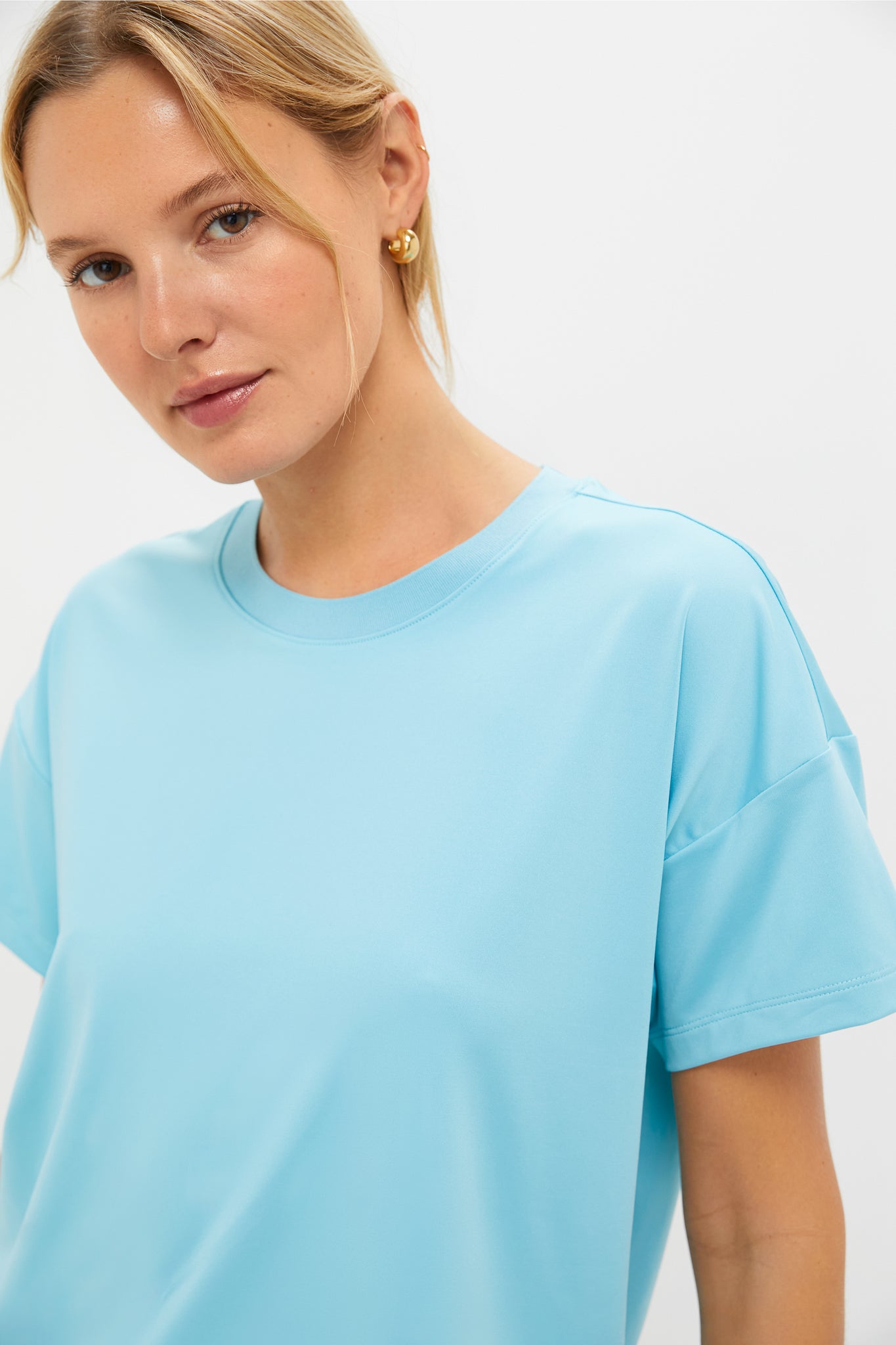 Bright Blue Short Sleeve Performance Jersey Ryan Boyfriend Tee-Beilave