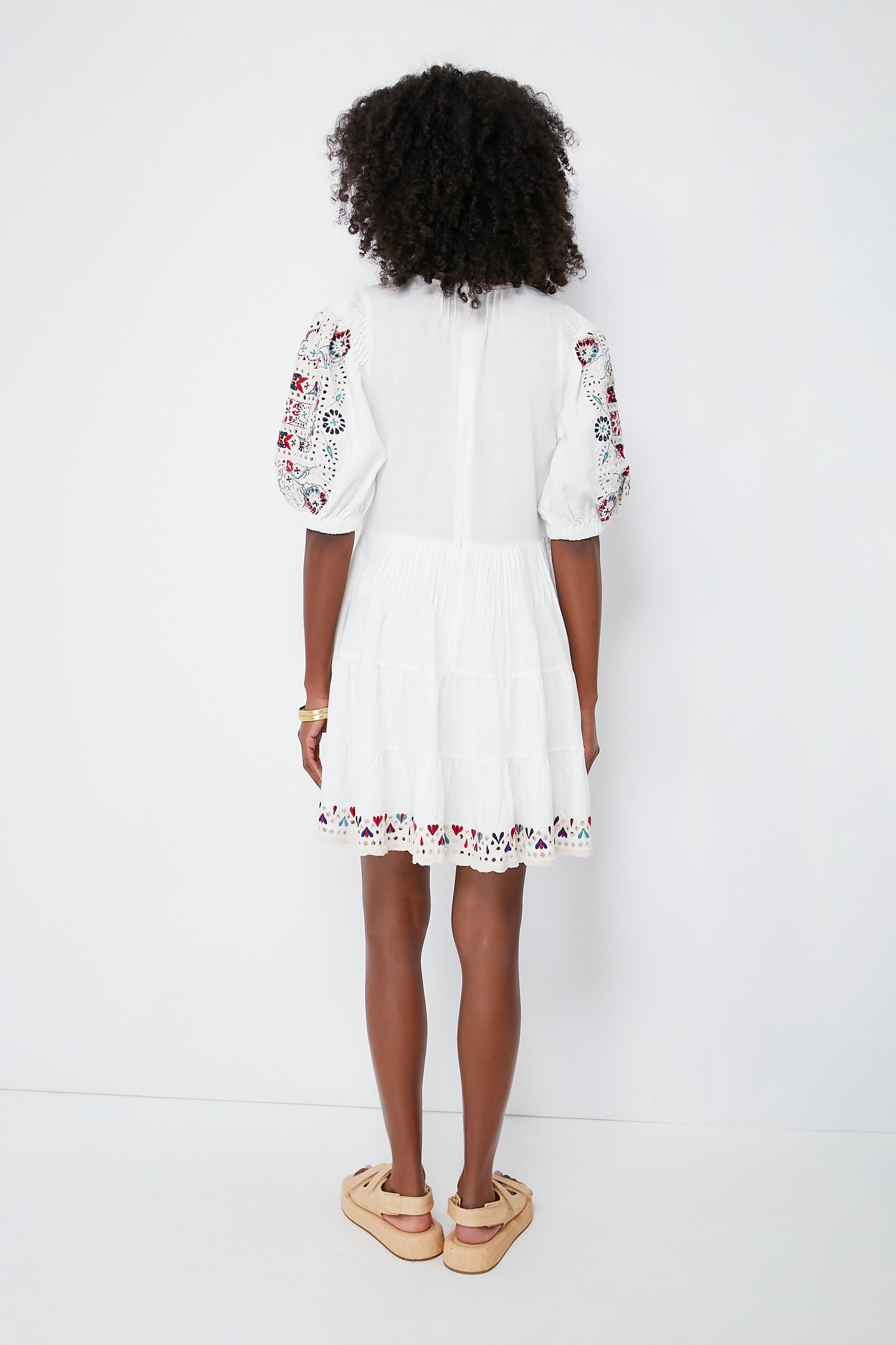Cream Alicia Embroidery Long Sleeve Dress-Beilave