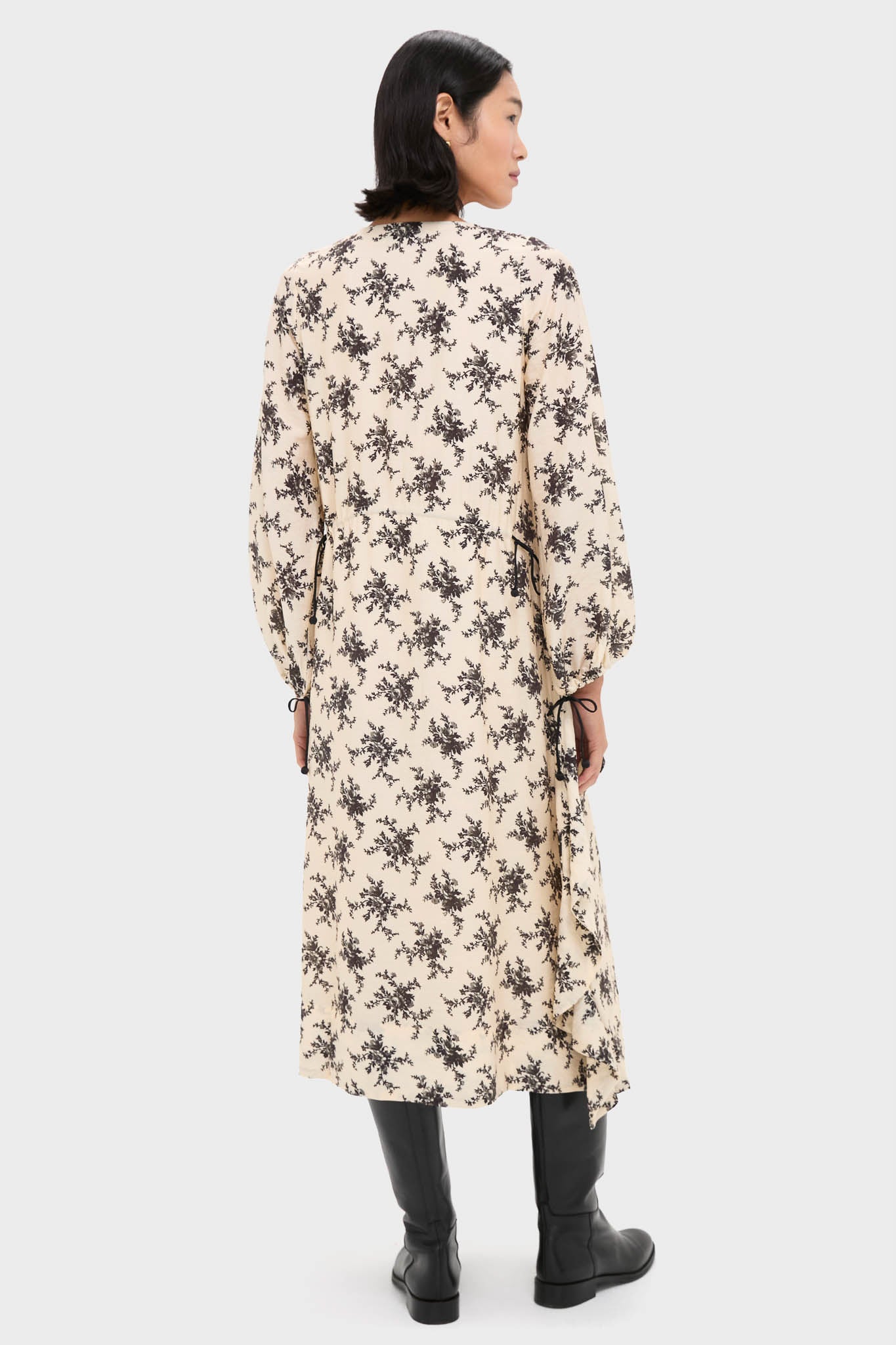 Cream Joan Print Tie Front Midi Dress-Beilave