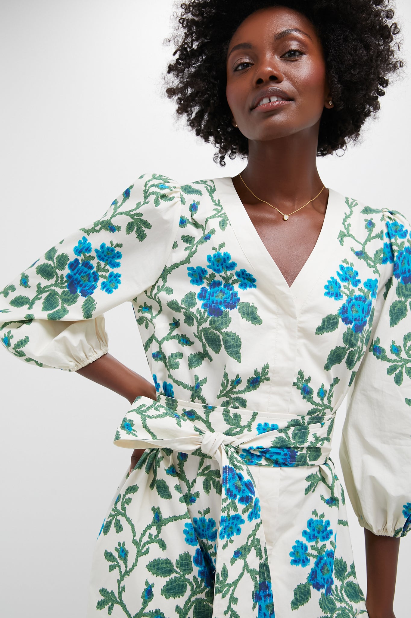 Cerulean Vine Cotton Poplin Lachlan Dress-Beilave