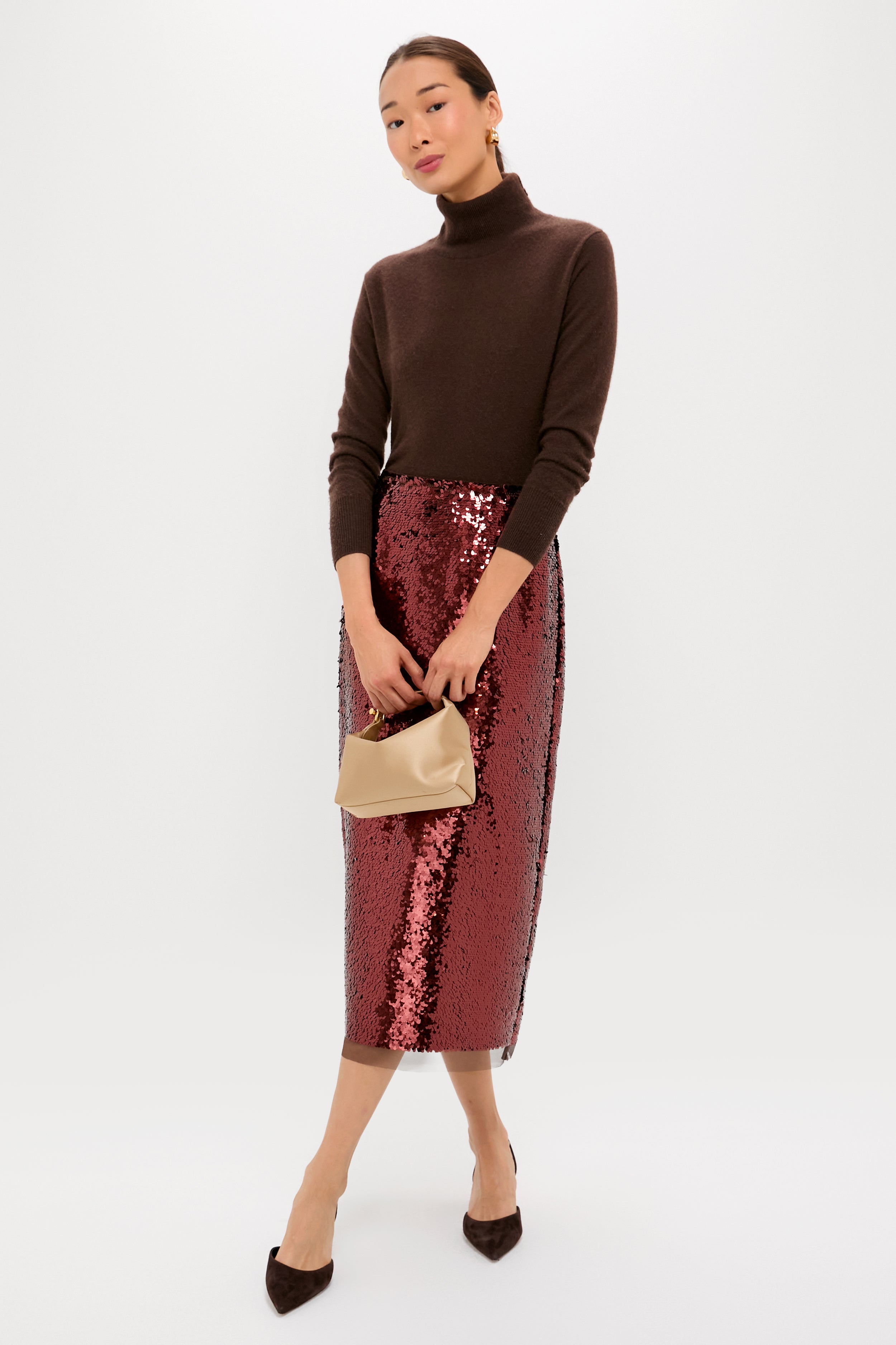 Radiant Bronze Sequin Phillips Midi Skirt-Beilave