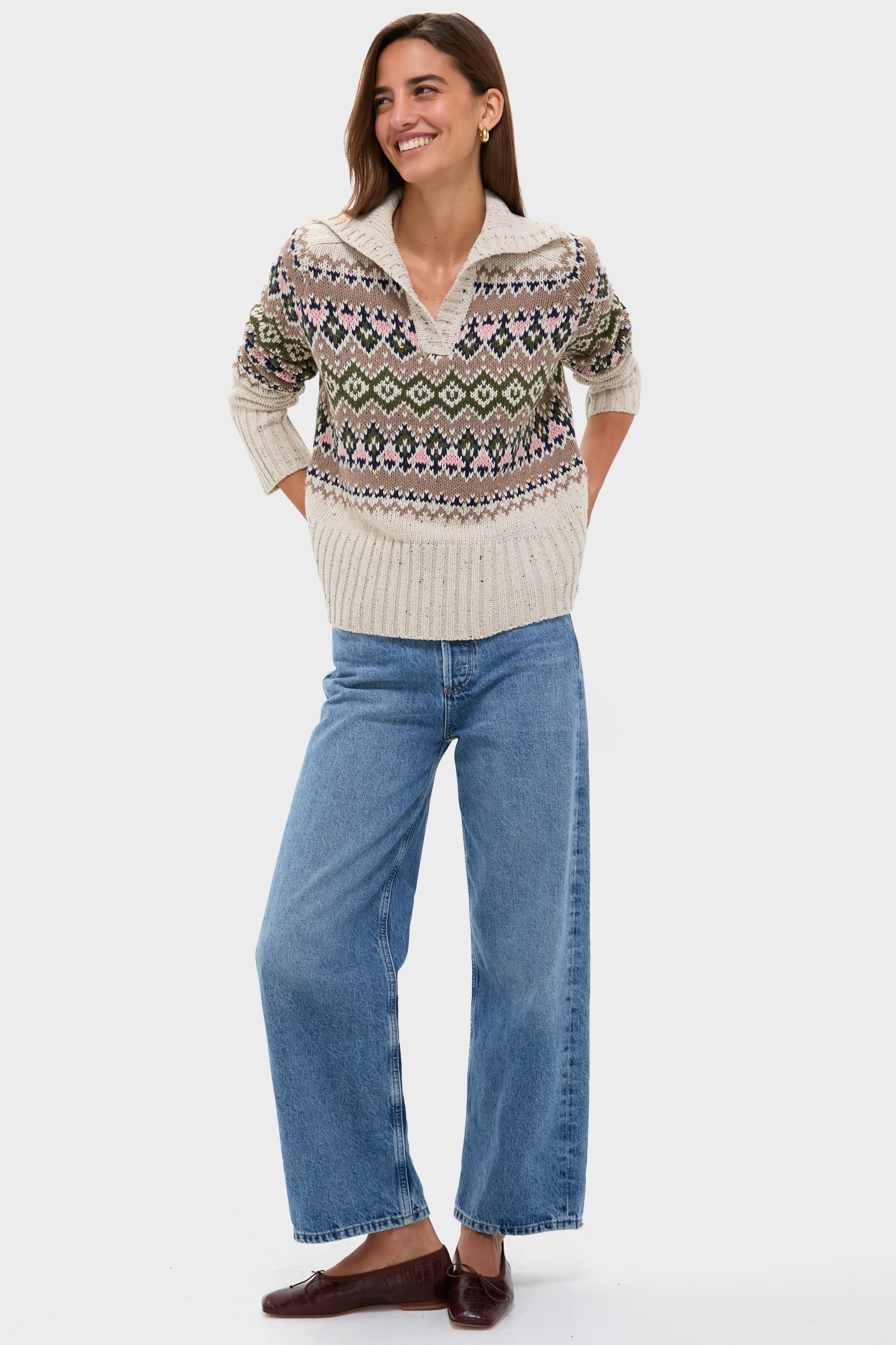Eggshell Fair Isle Edna Sweater-Beilave