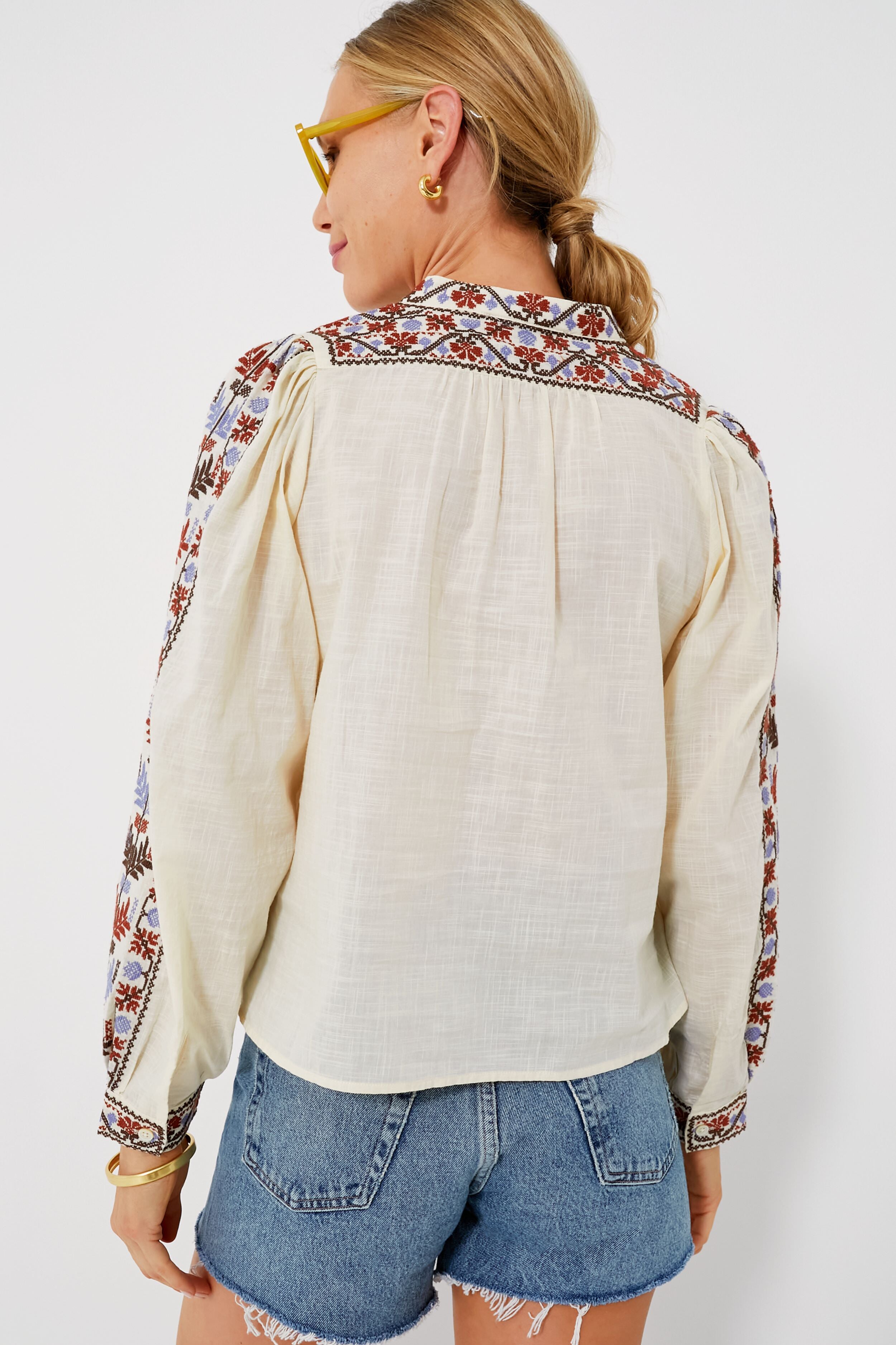 Cream Ellabeth Embroidered Long Sleeve Top-Beilave