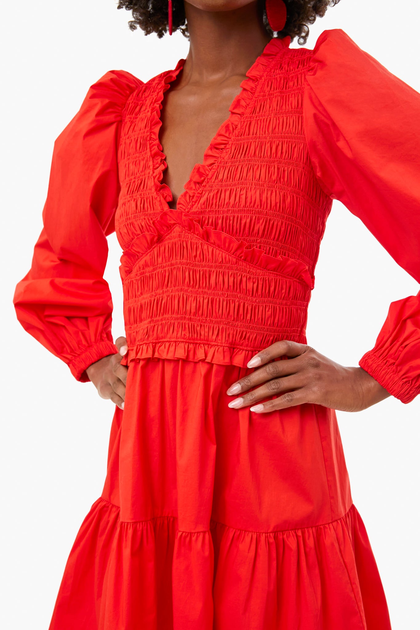 Scarlet Gaia Solid Cotton Long Sleeve Mini Dress-Beilave