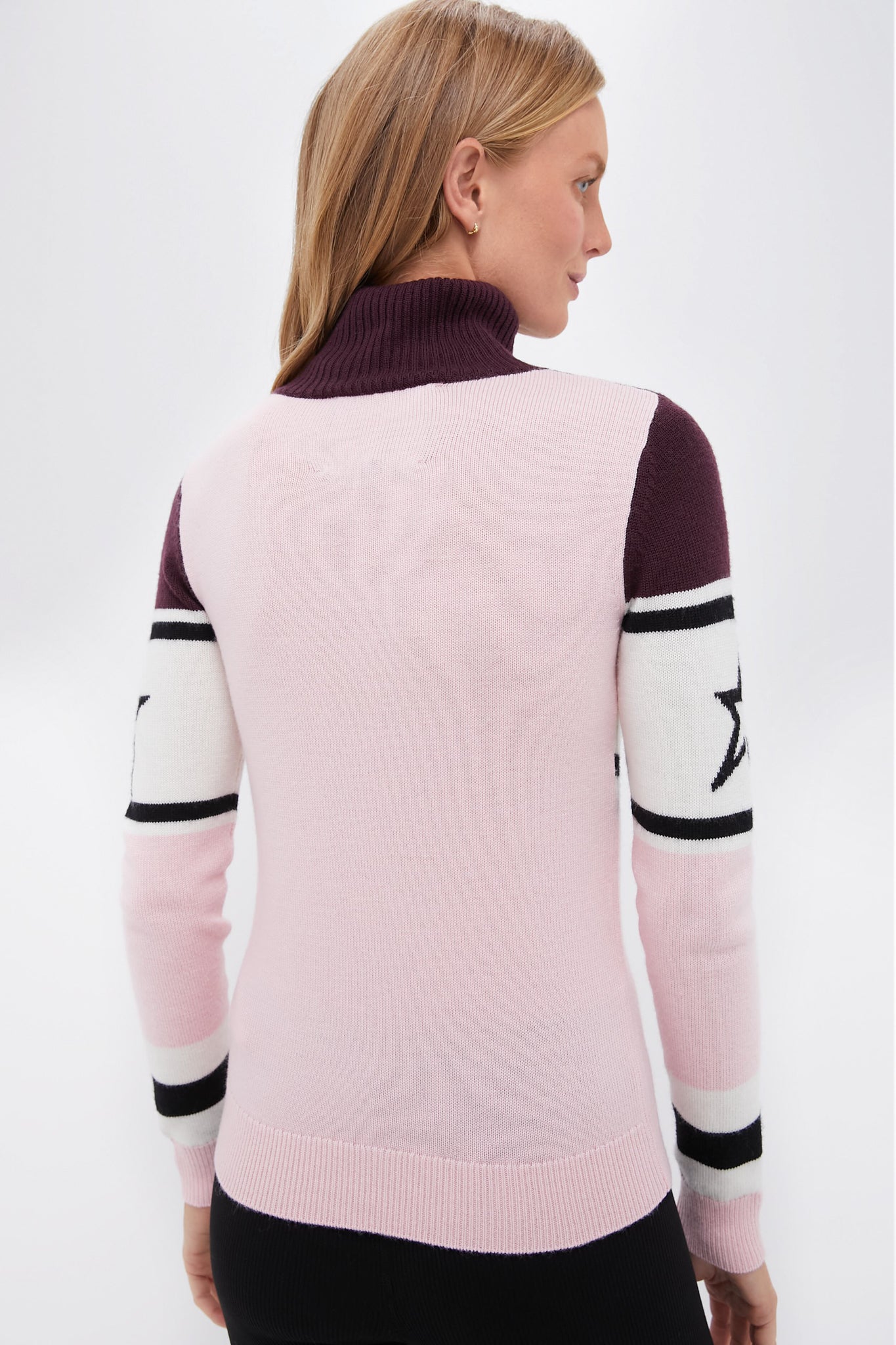 Burgundy and Petal Pink Ski Schild Sweater-Beilave