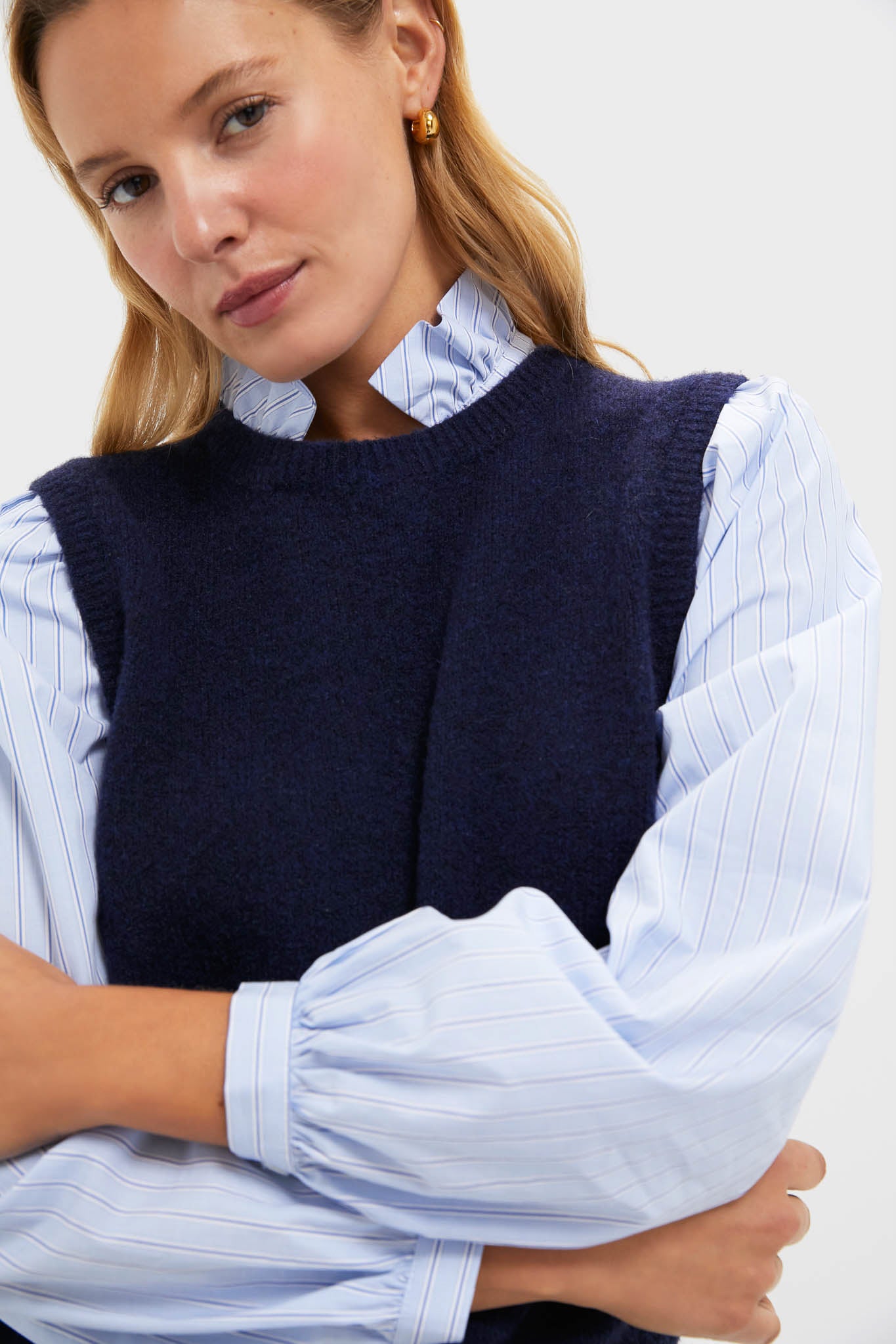 Navy Striped Ella Sweater Blouse-Beilave