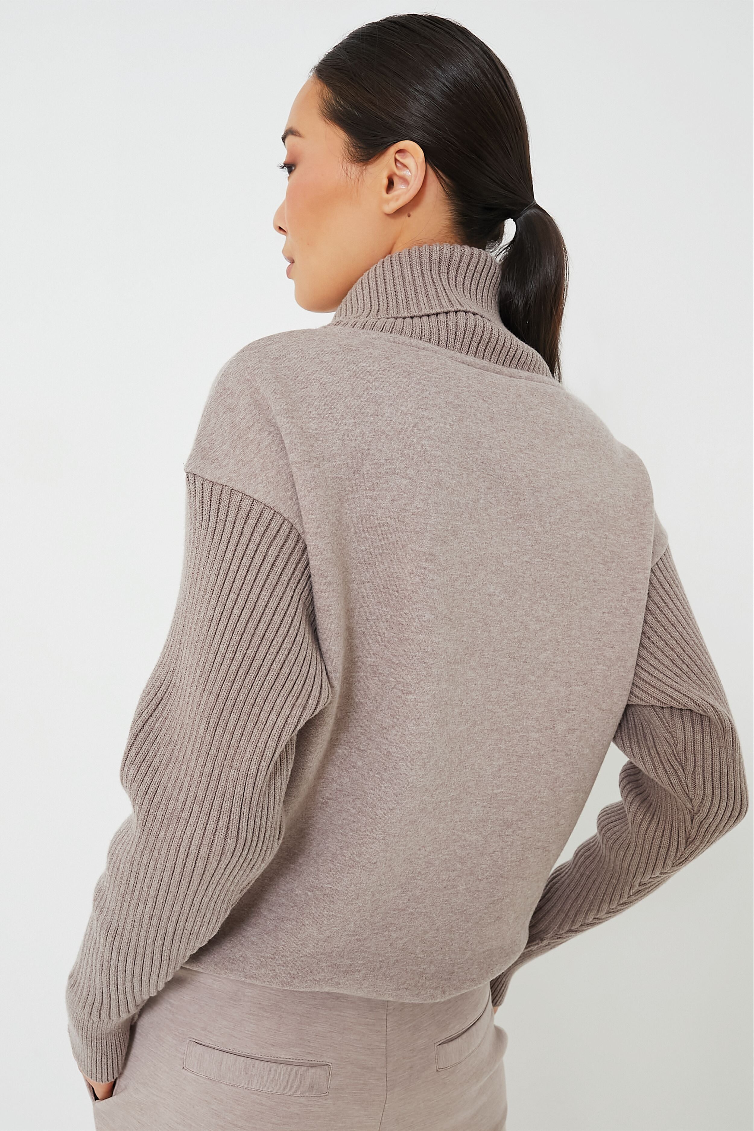 Deep Taupe Marl Ramsey Cowl Neck Sweat-Beilave