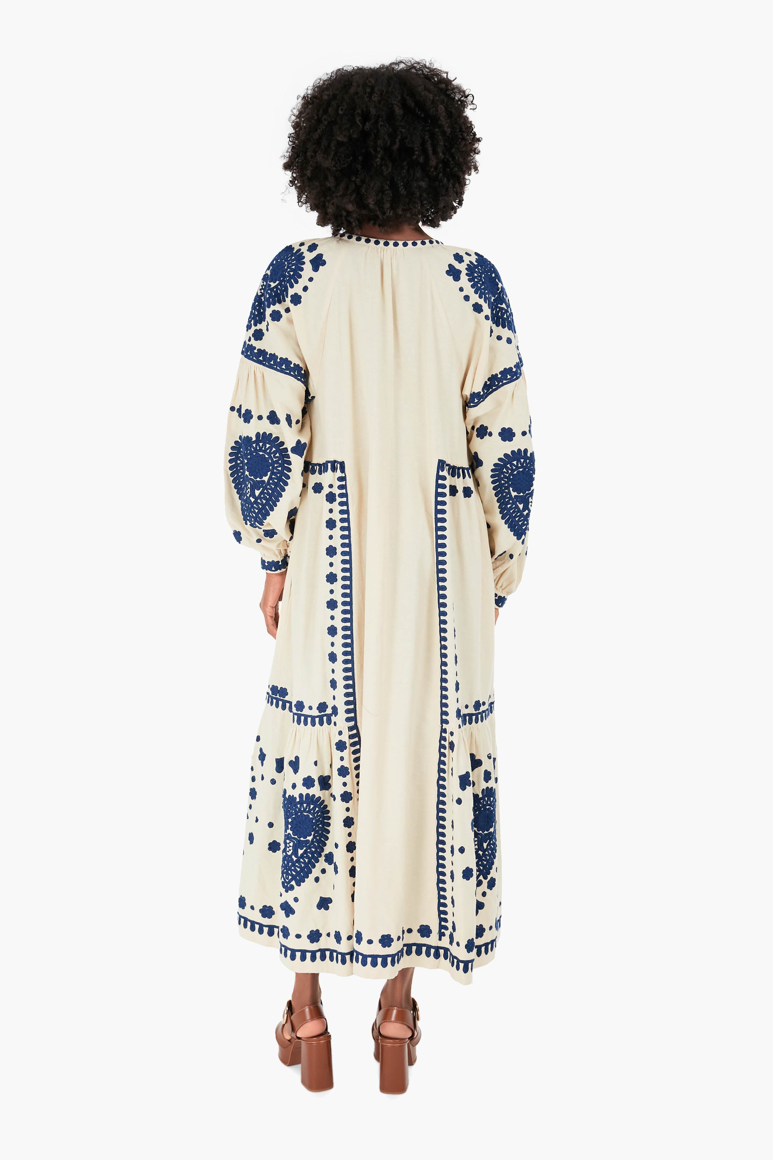 Cream Holly Soutache Longsleeve Dress-Beilave