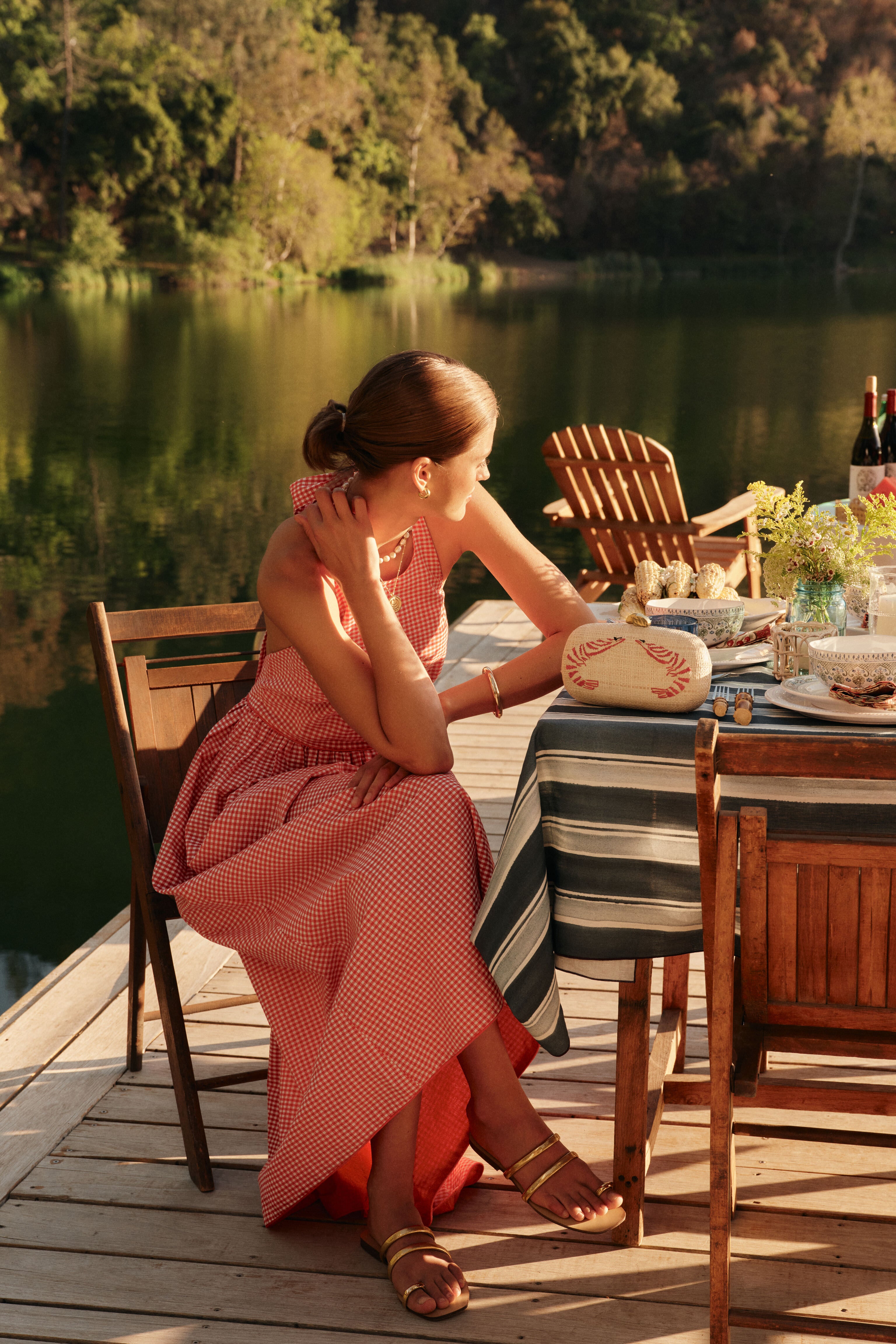 Red Gingham Halter Marcie Dress-Beilave